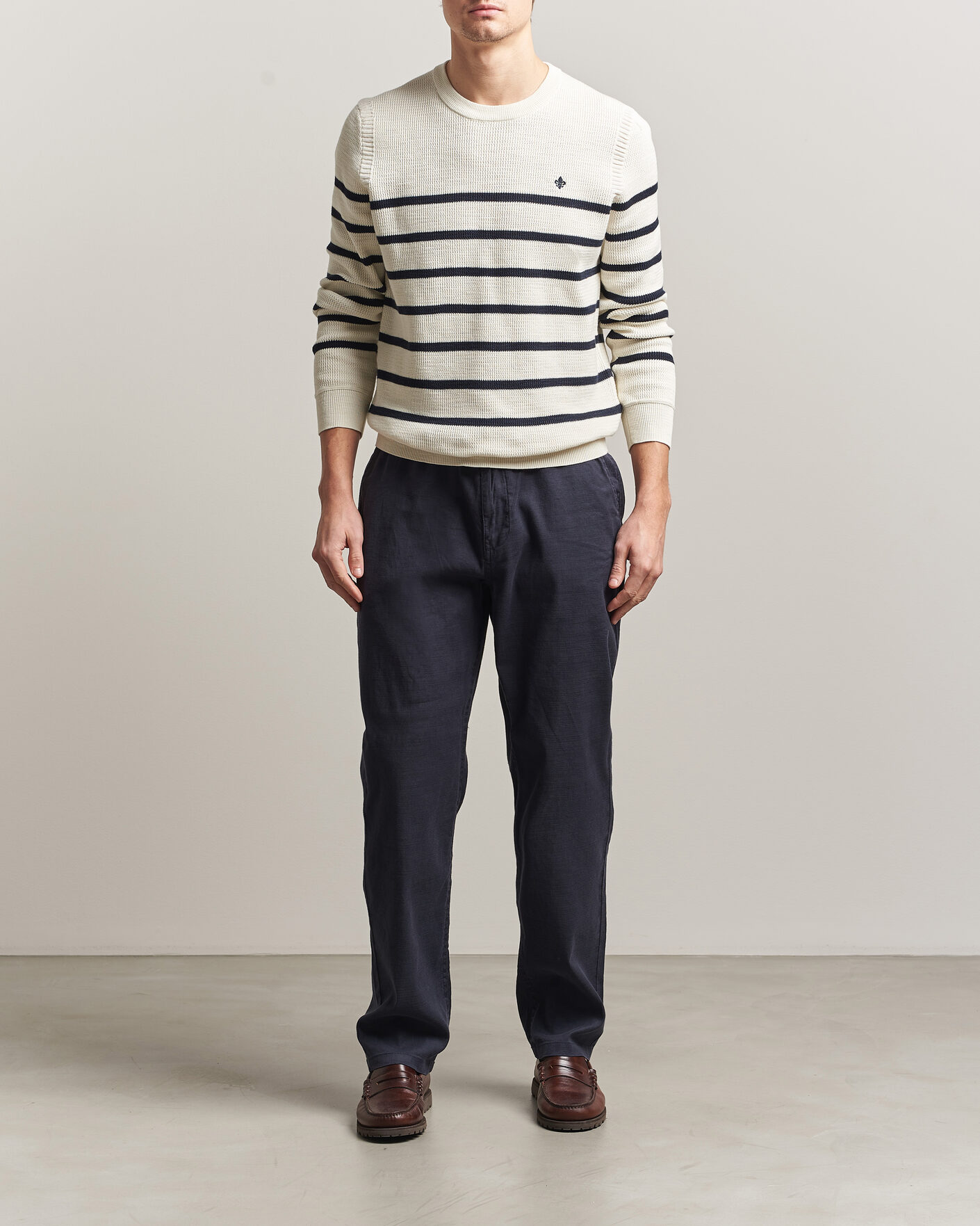 Heren | Truien | Morris | Benedict Stripe Oneck Off White