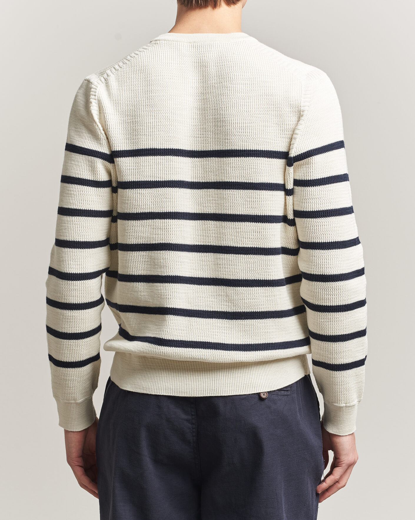Heren | Truien | Morris | Benedict Stripe Oneck Off White