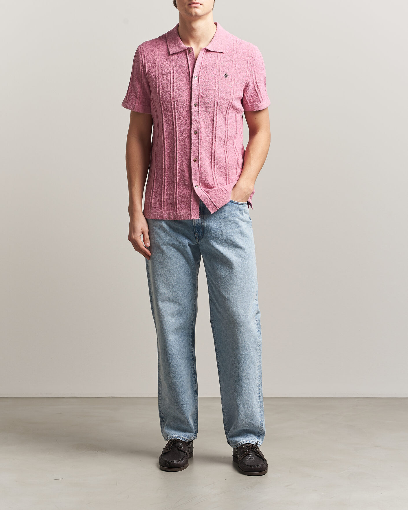 Heren | Overhemden | Morris | Clayton Knitted Short Sleeve Shirt Pink