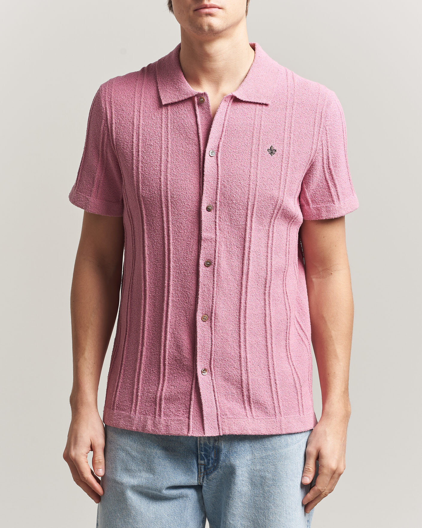 Heren | Overhemden | Morris | Clayton Knitted Short Sleeve Shirt Pink