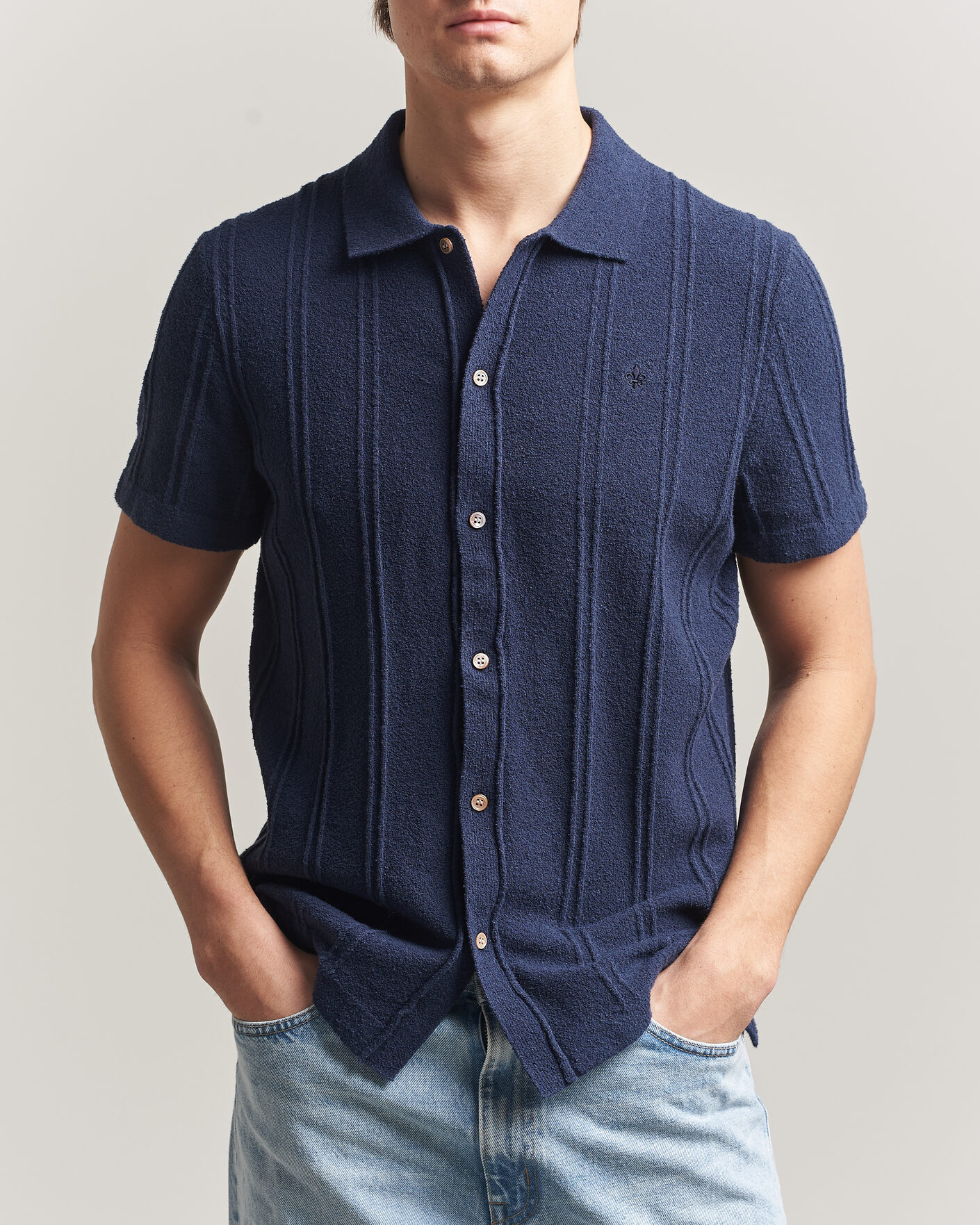 Heren | Overhemden | Morris | Clayton Knitted Short Sleeve Shirt Dark Blue