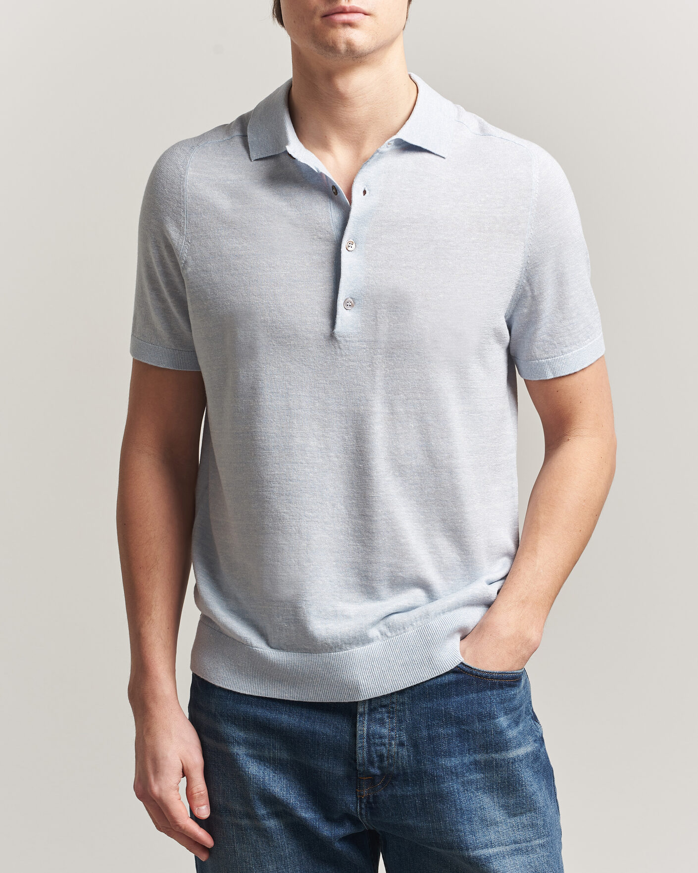 Heren | Polo's | Morris | Colin Short Sleeve Polo Shirt Light Blue