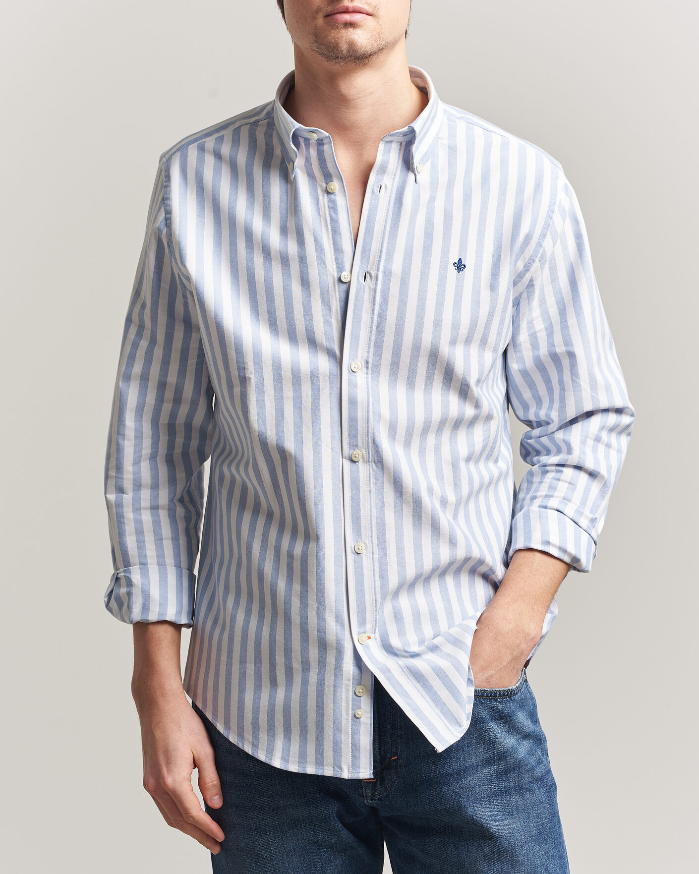 Heren | Overhemden | Morris | Douglas Striped Oxford Shirt Light Blue