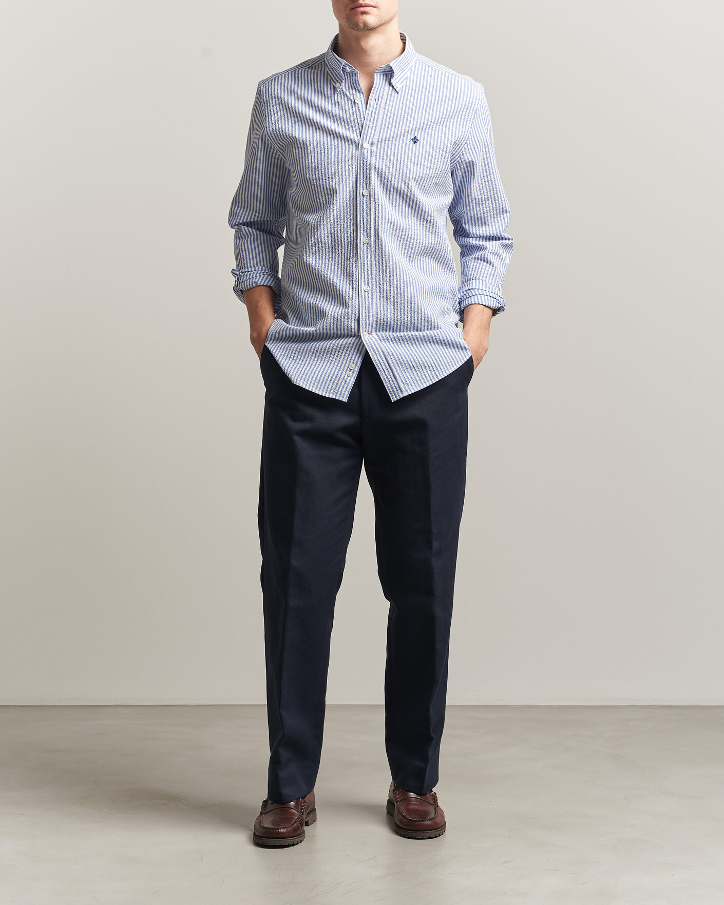 Heren | Overhemden | Morris | Seersucker Shirt Blue