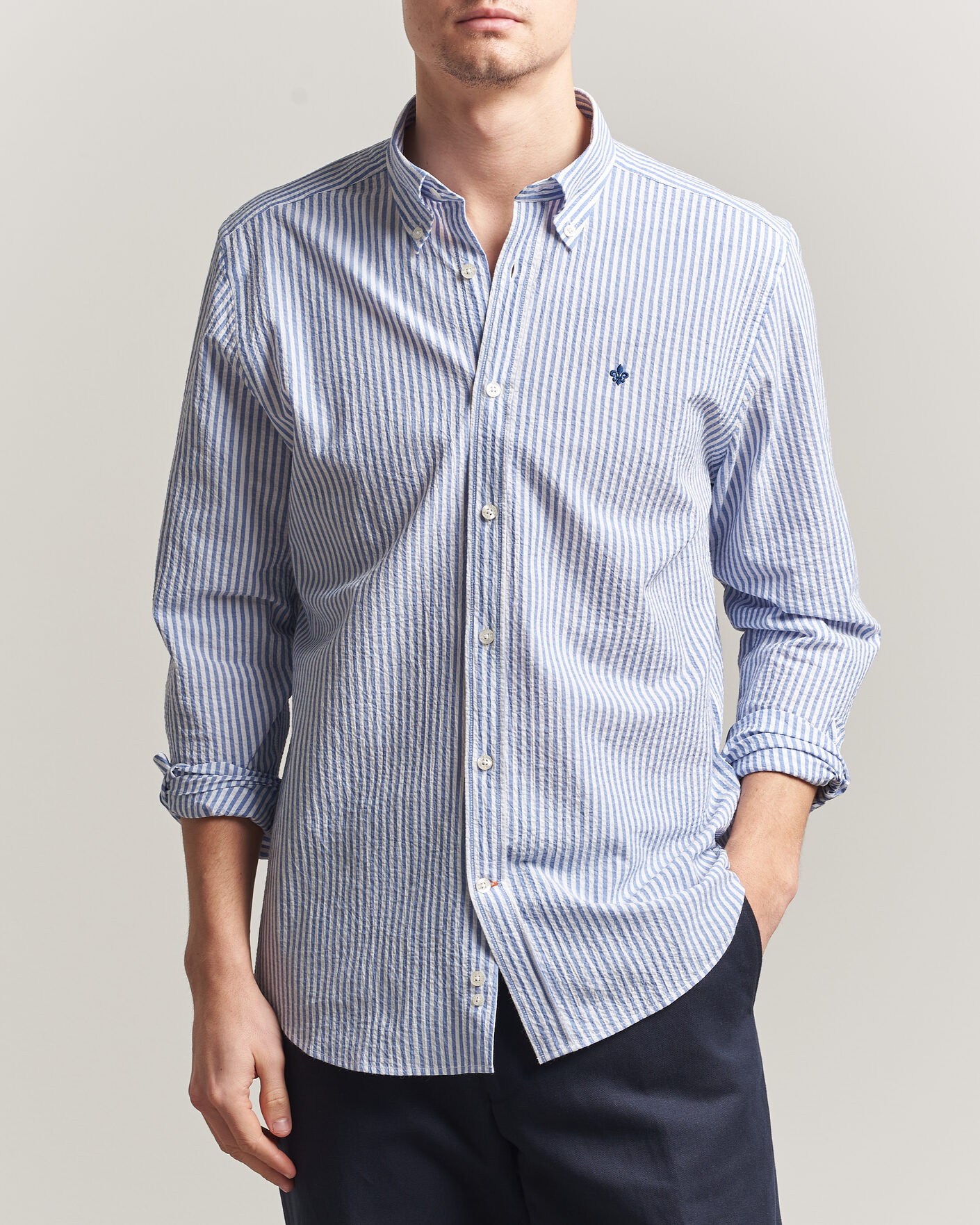 Heren | Overhemden | Morris | Seersucker Shirt Blue
