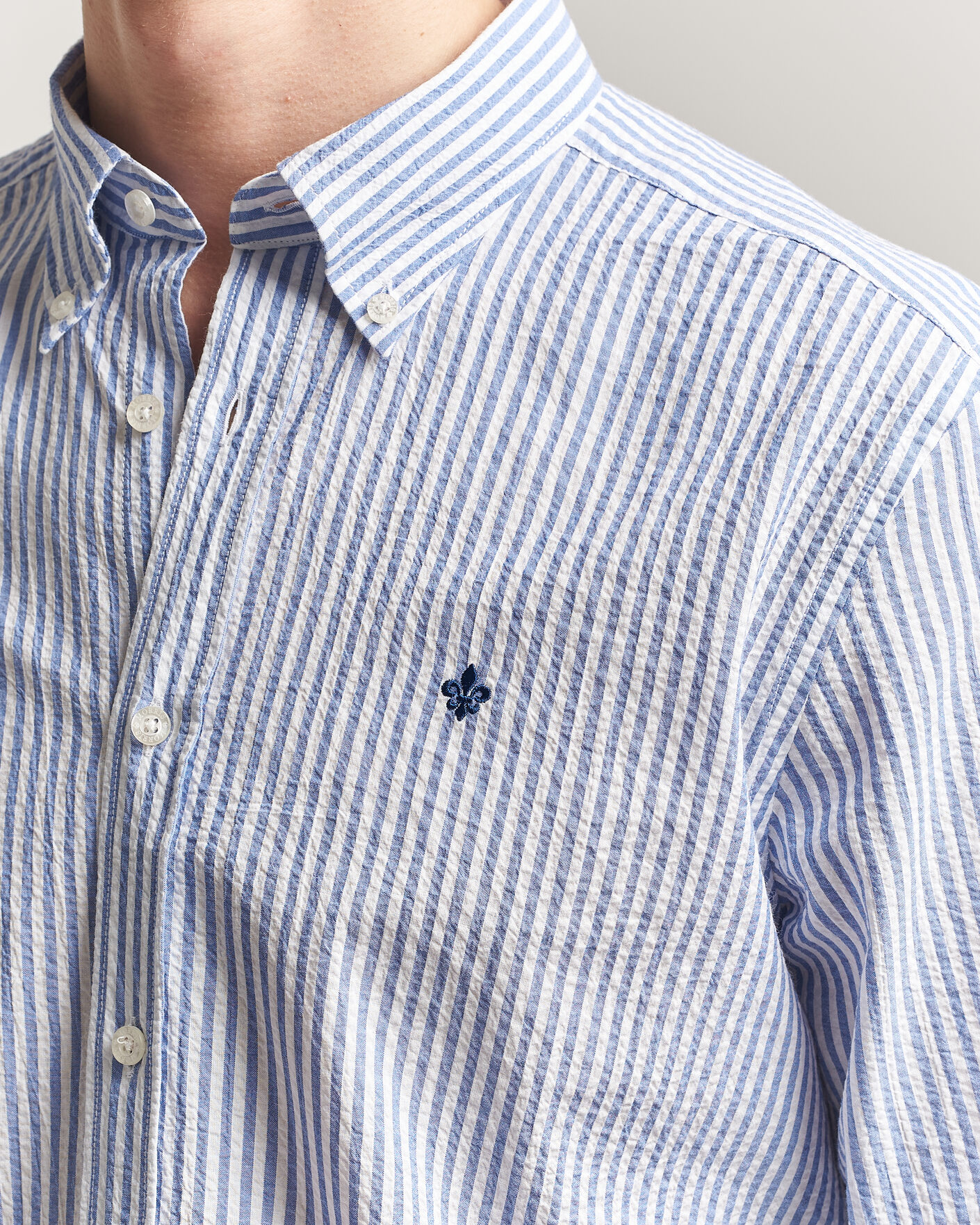 Heren | Overhemden | Morris | Seersucker Shirt Blue