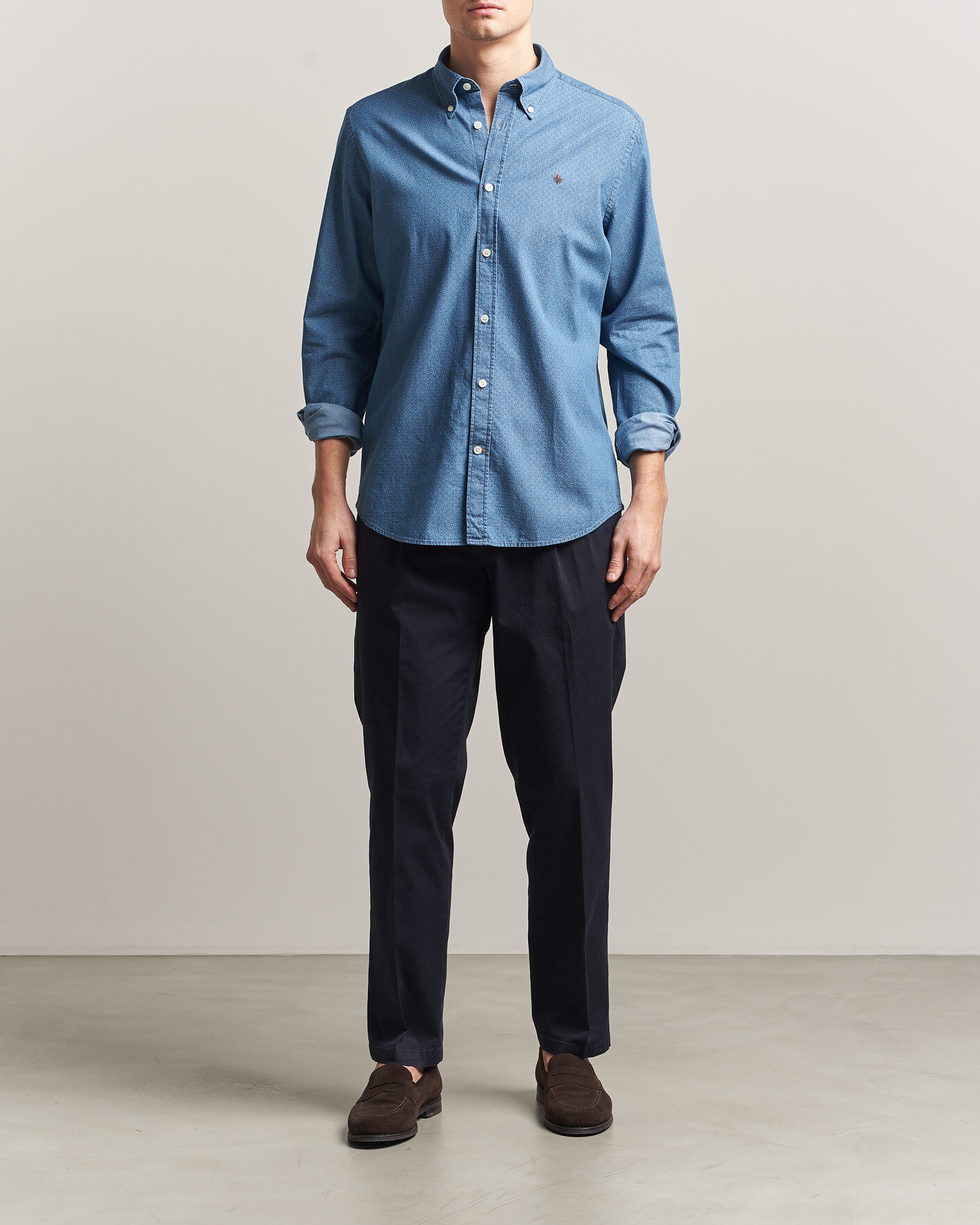 Heren | Overhemden | Morris | Denim Printed Shirt Blue