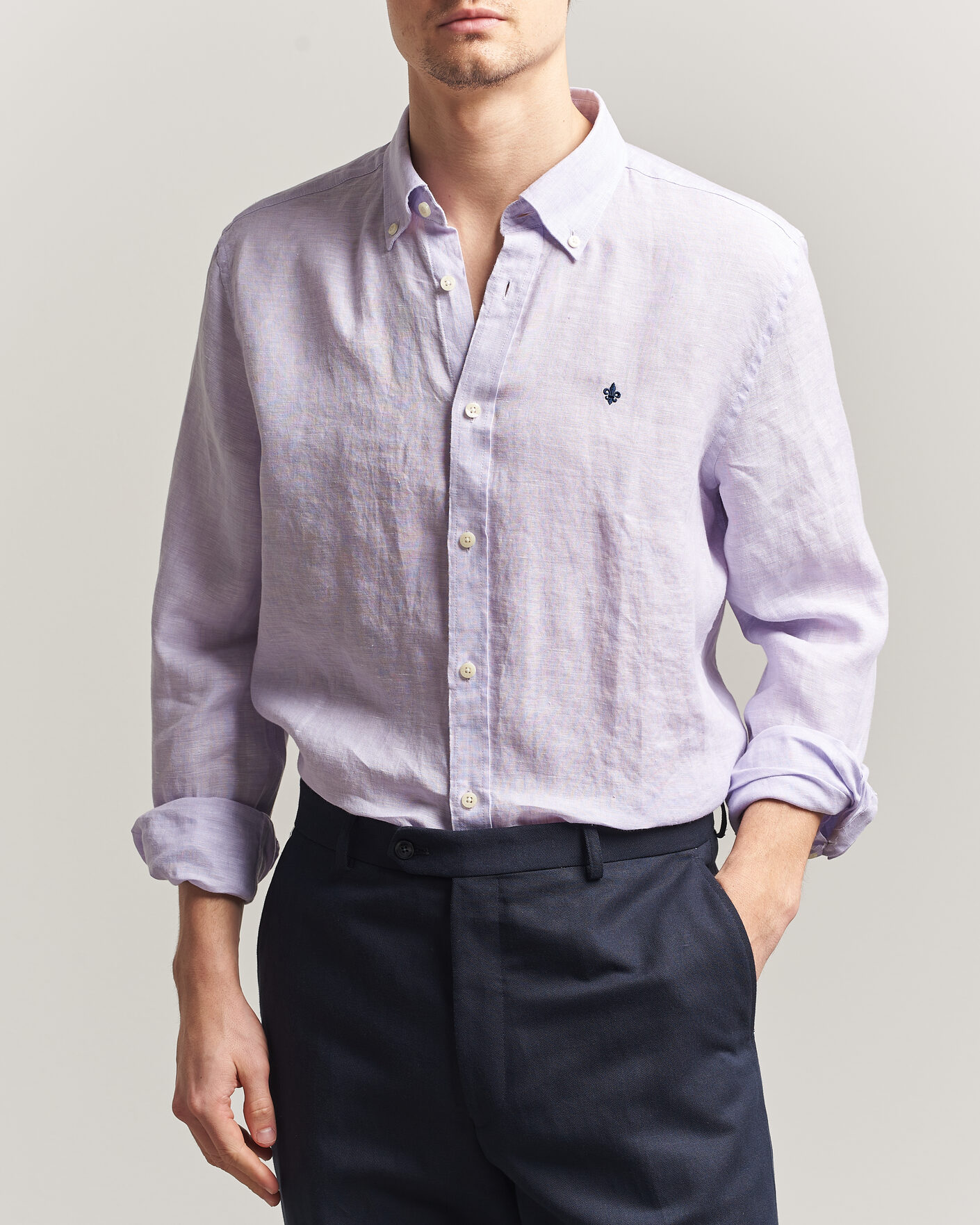 Heren | Overhemden | Morris | Douglas Button Down Linen Shirt Purple