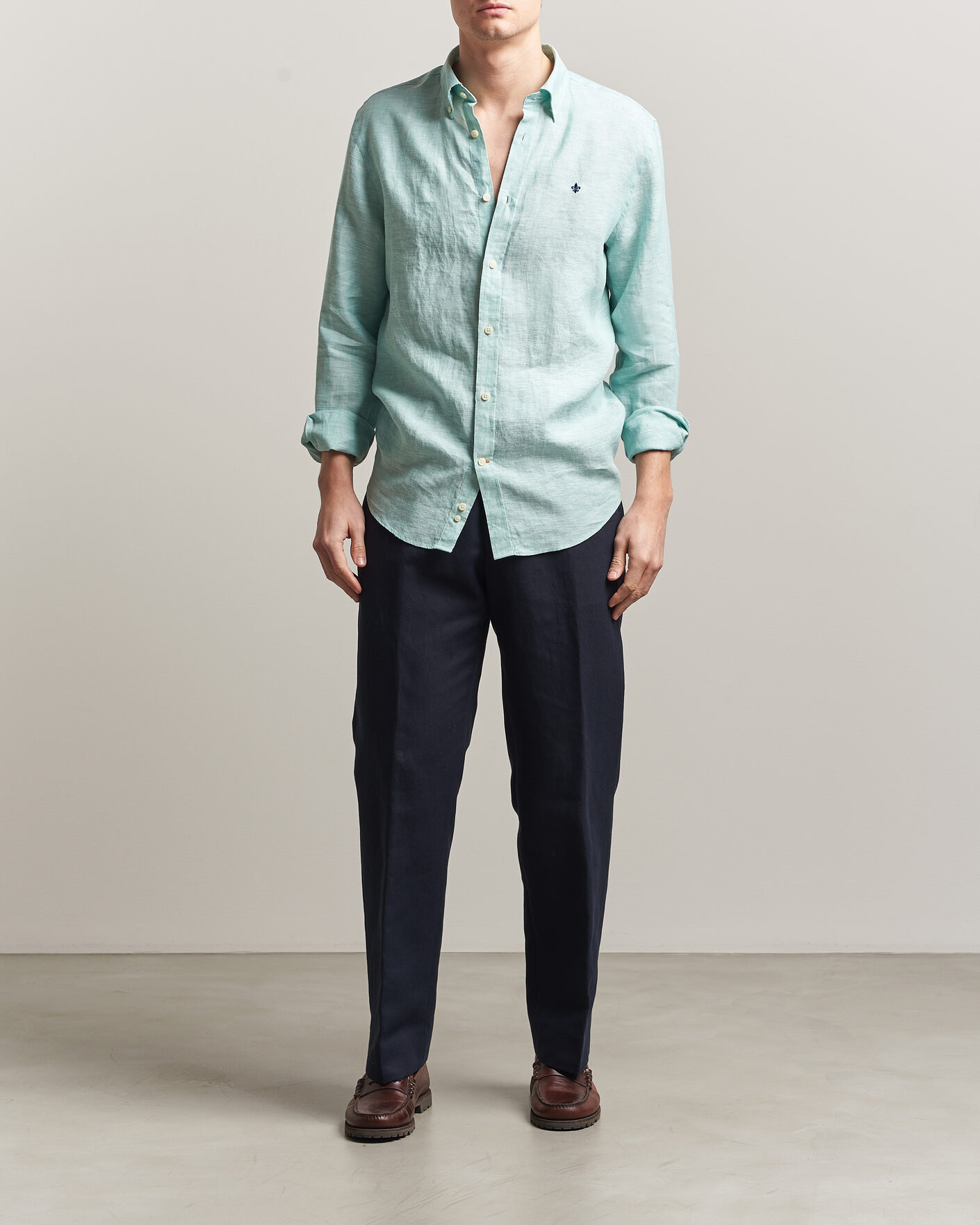 Heren | Overhemden | Morris | Douglas Button Down Linen Shirt Green