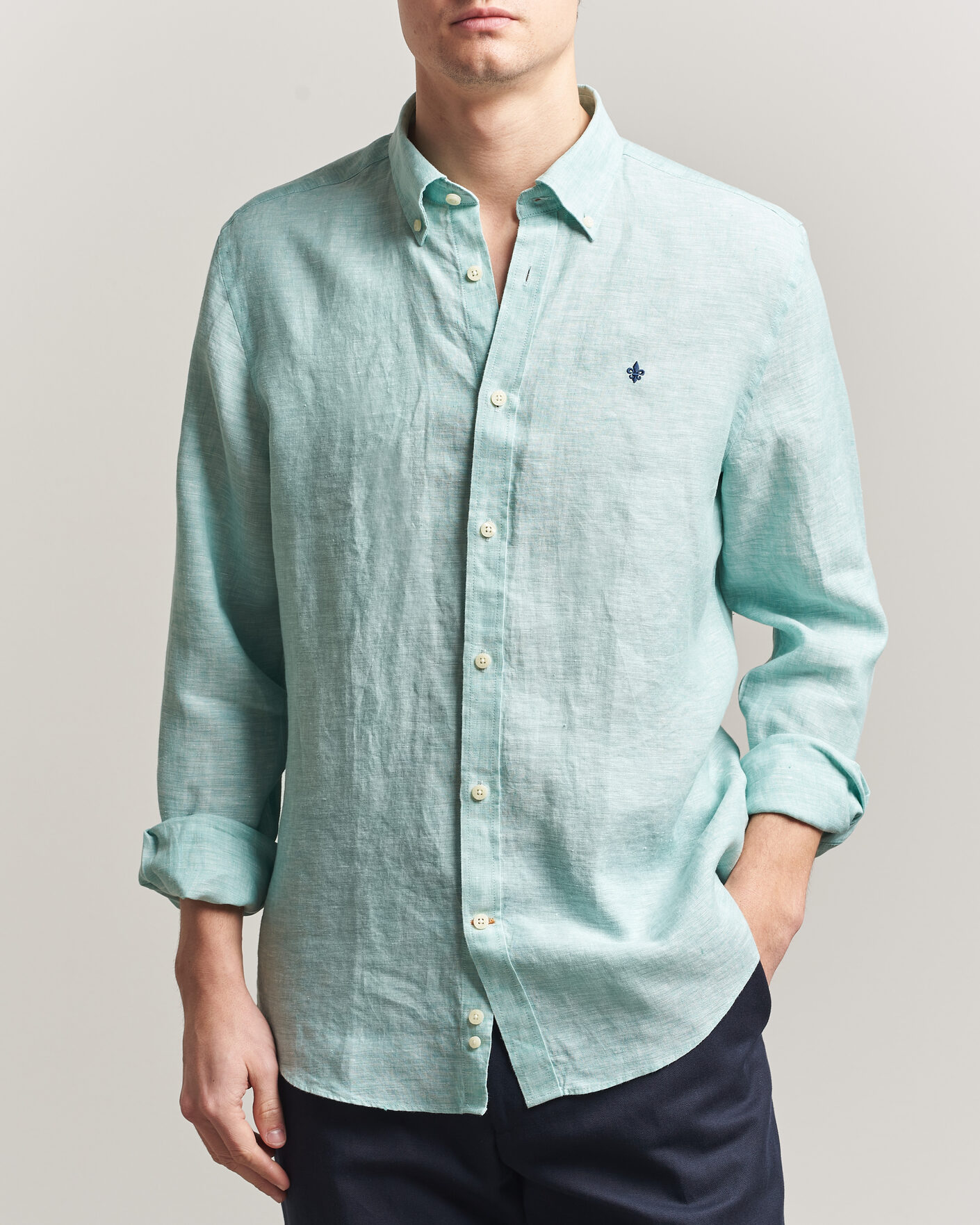 Heren | Overhemden | Morris | Douglas Button Down Linen Shirt Green