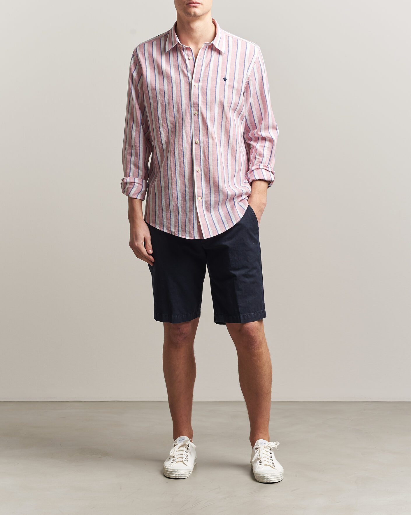 Heren | Overhemden | Morris | Douglas Linen Striped Shirt Red/White