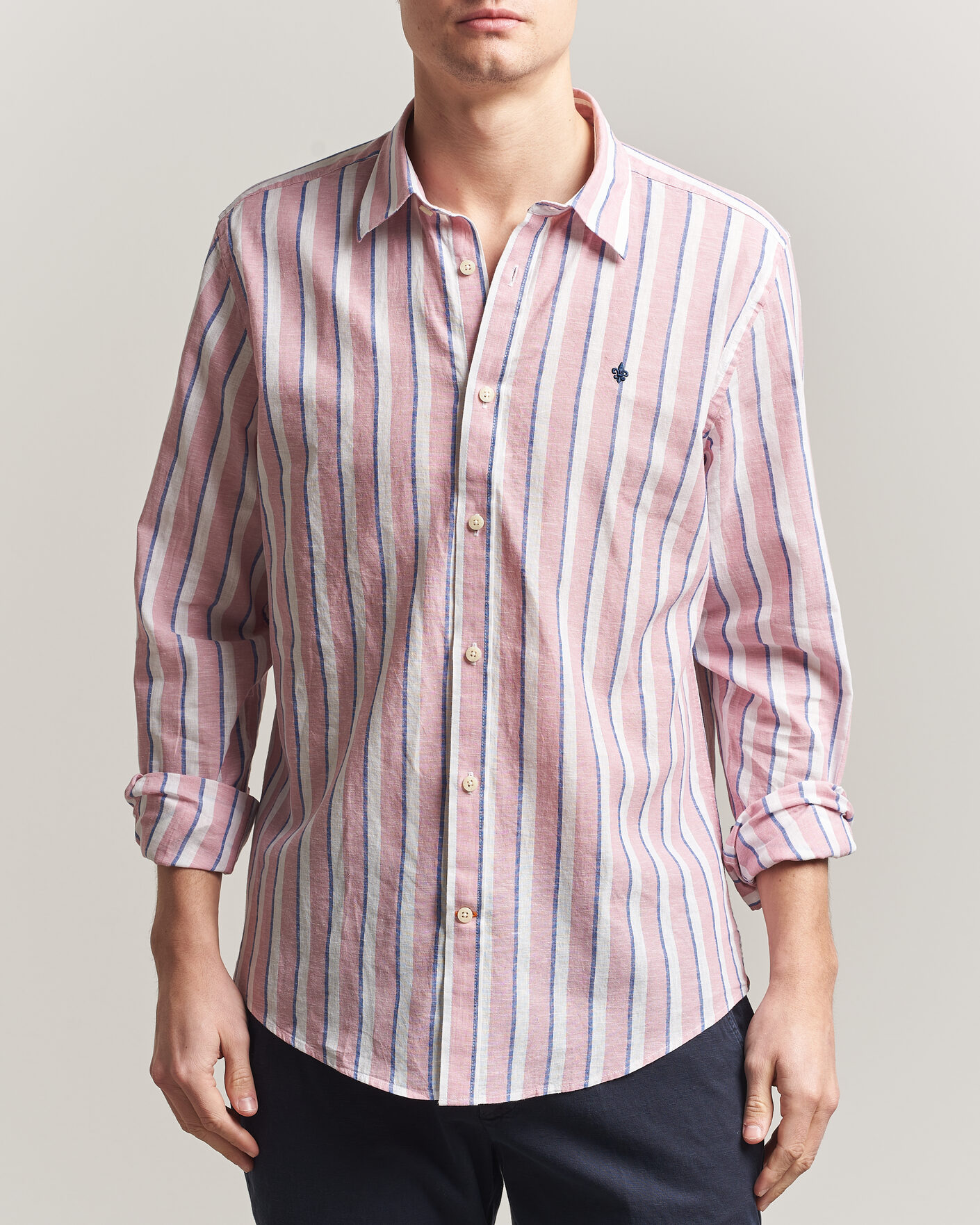 Heren | Overhemden | Morris | Douglas Linen Striped Shirt Red/White