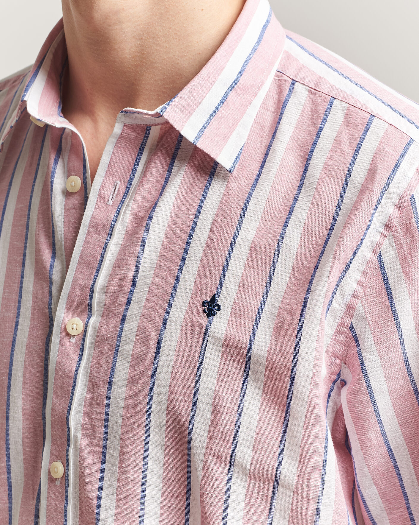 Heren | Overhemden | Morris | Douglas Linen Striped Shirt Red/White