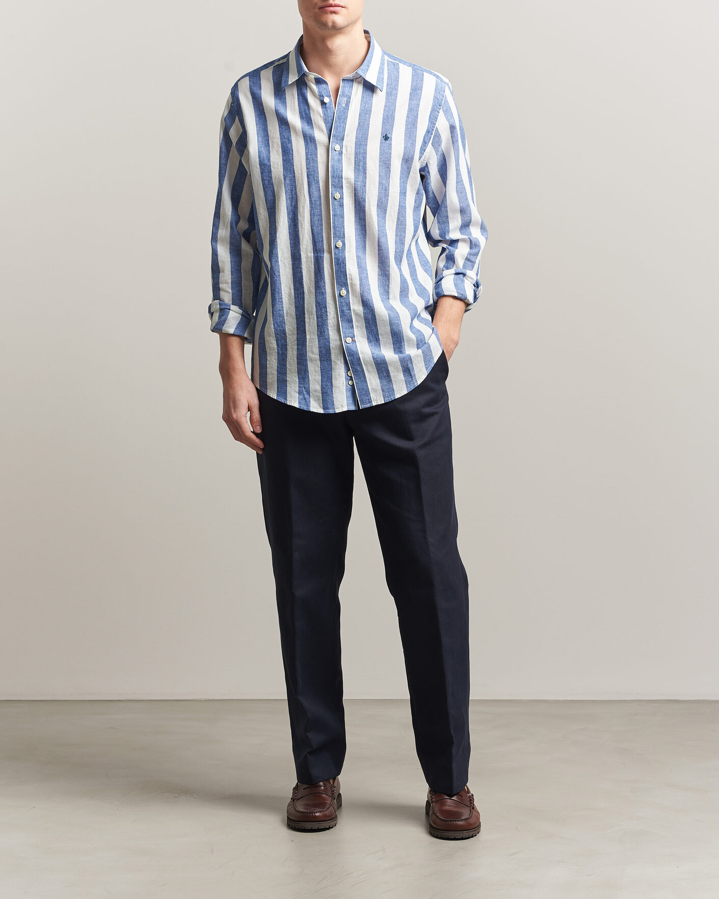 Heren | Overhemden | Morris | Douglas Linen Striped Shirt Blue/White