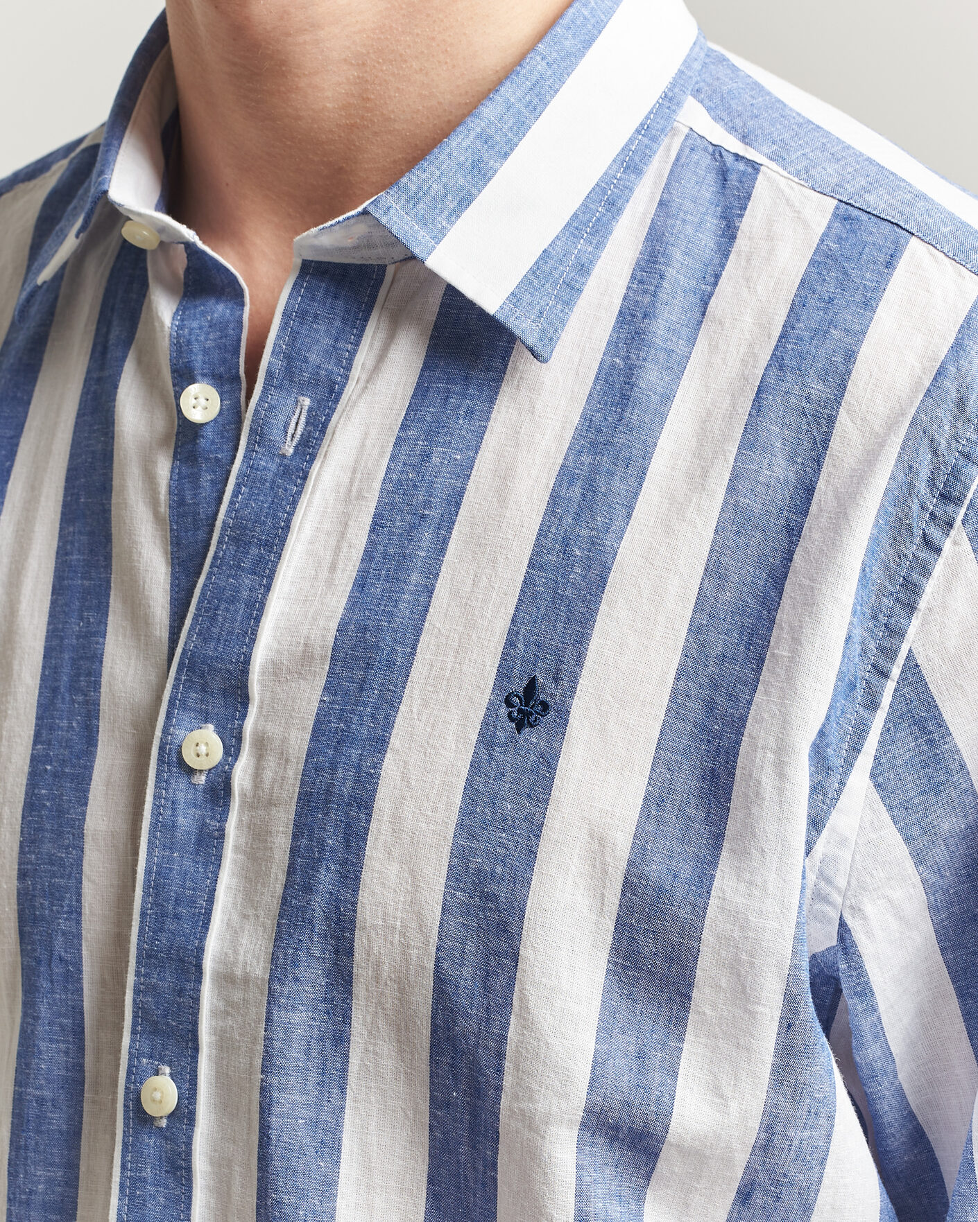 Heren | Overhemden | Morris | Douglas Linen Striped Shirt Blue/White