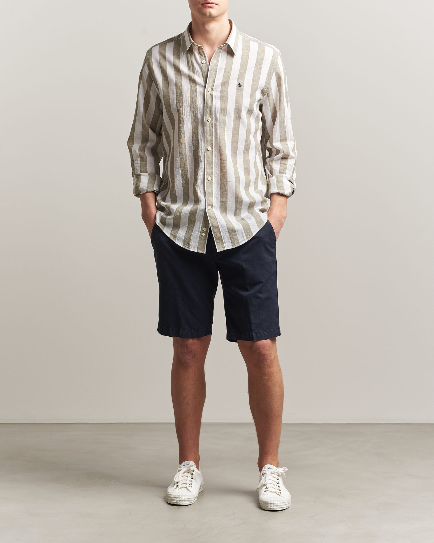 Heren | Overhemden | Morris | Douglas Linen Striped Shirt Green/White