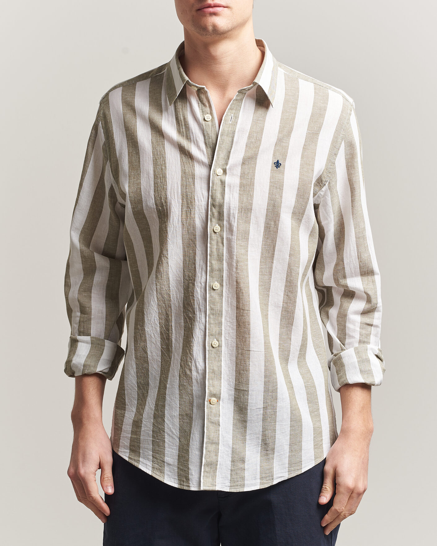 Heren | Overhemden | Morris | Douglas Linen Striped Shirt Green/White