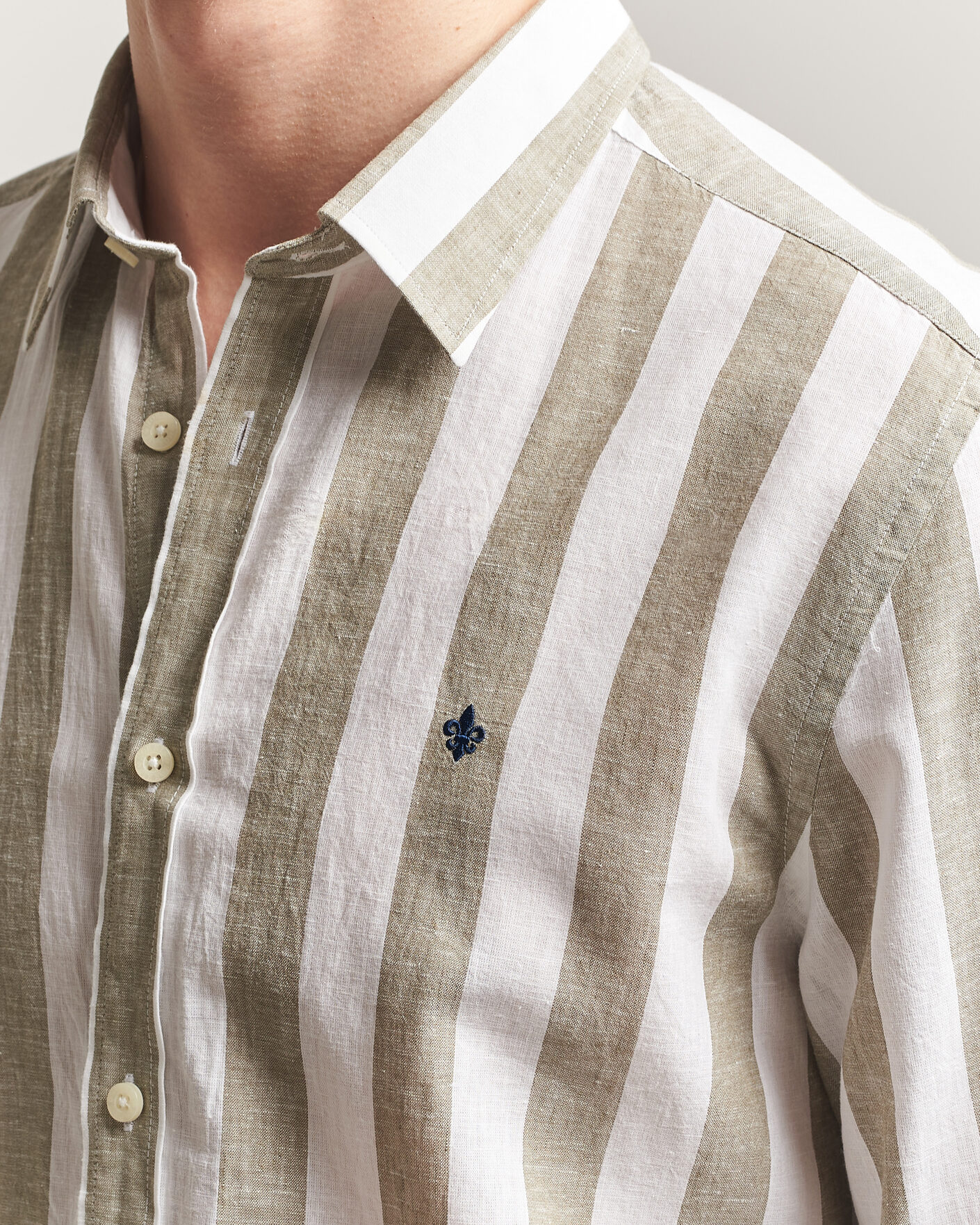 Heren | Overhemden | Morris | Douglas Linen Striped Shirt Green/White