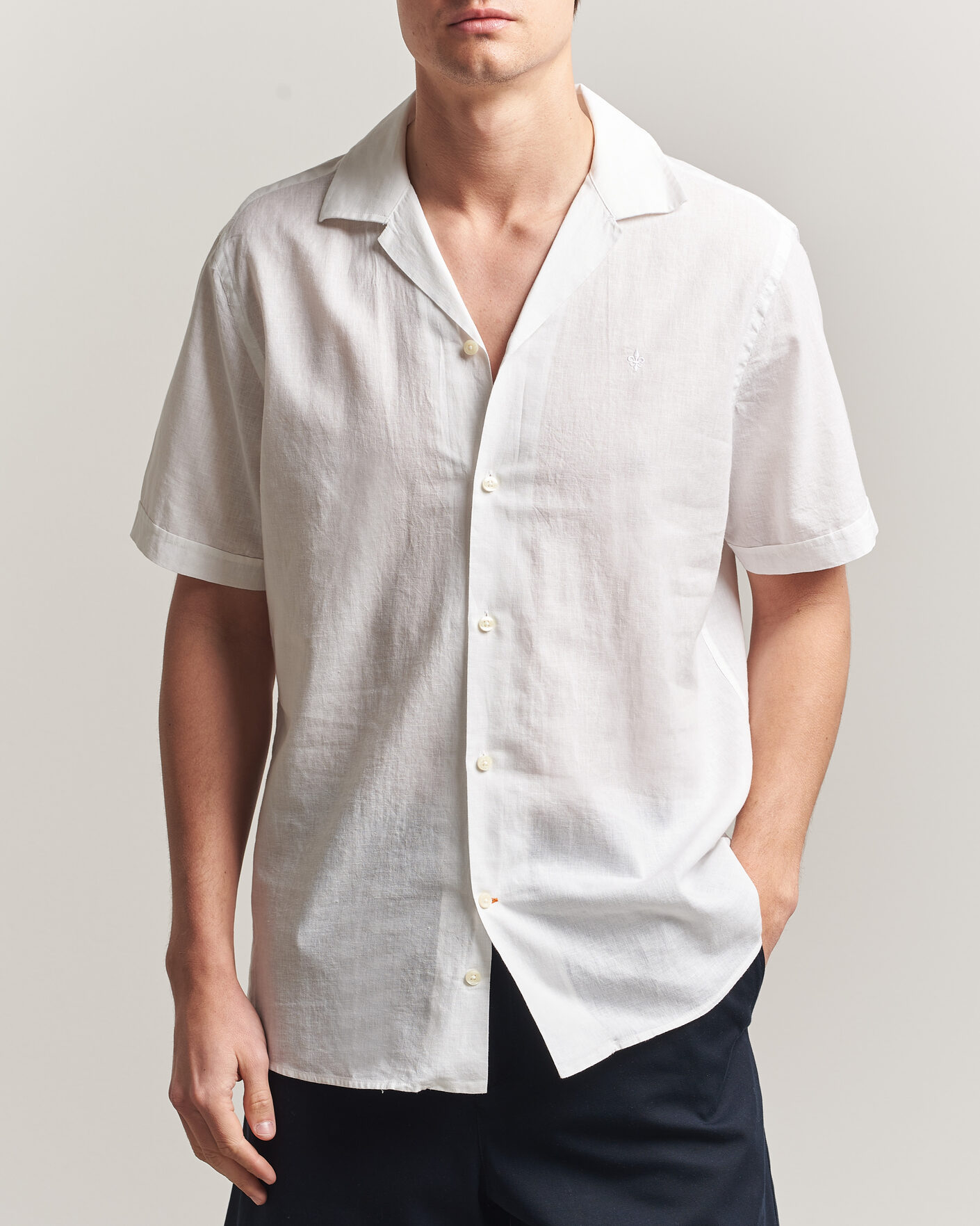 Heren | Overhemden | Morris | Resort Short Sleeve Linen Shirt White