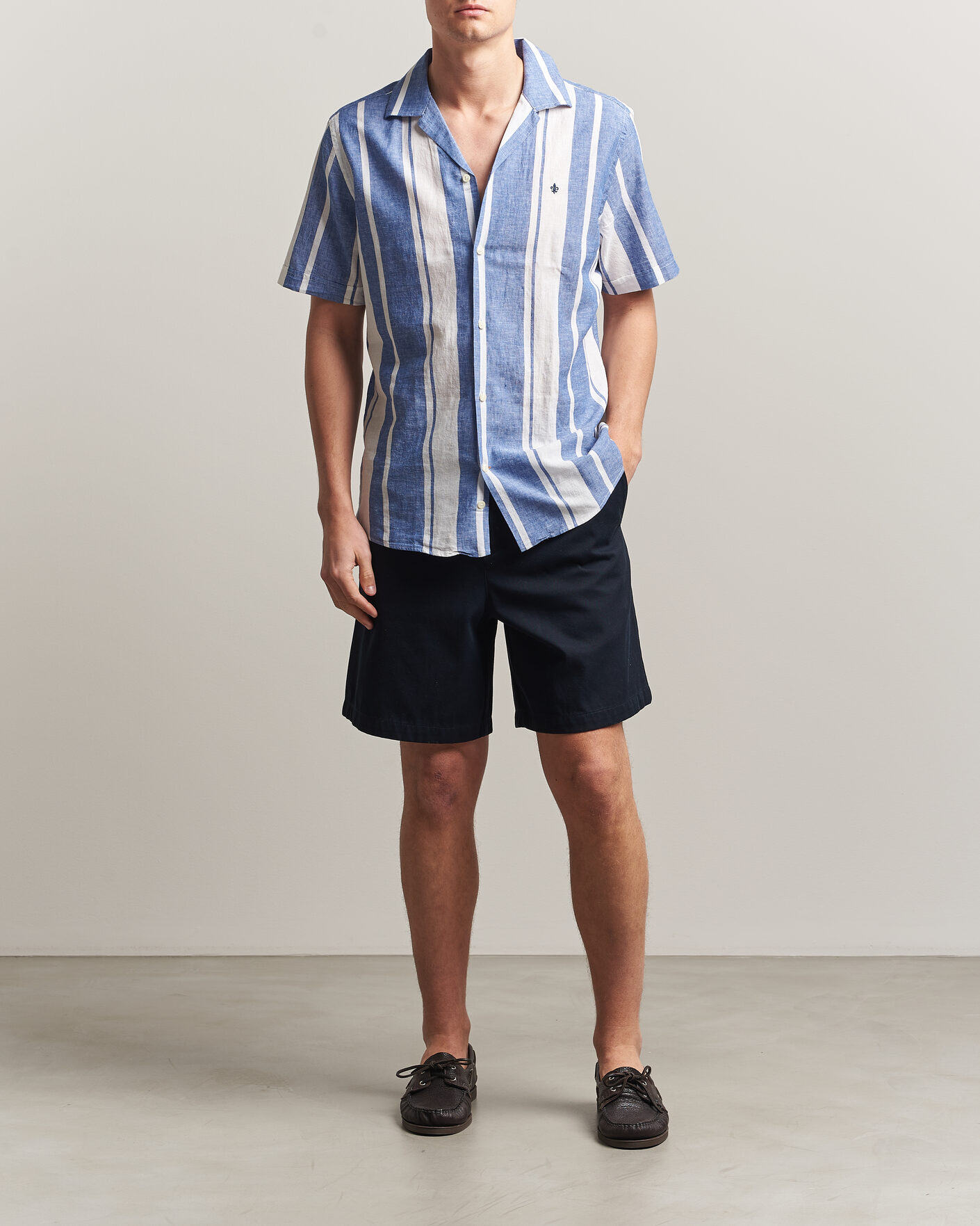 Heren | Overhemden | Morris | Resort Short Sleeve Linen Shirt Blue