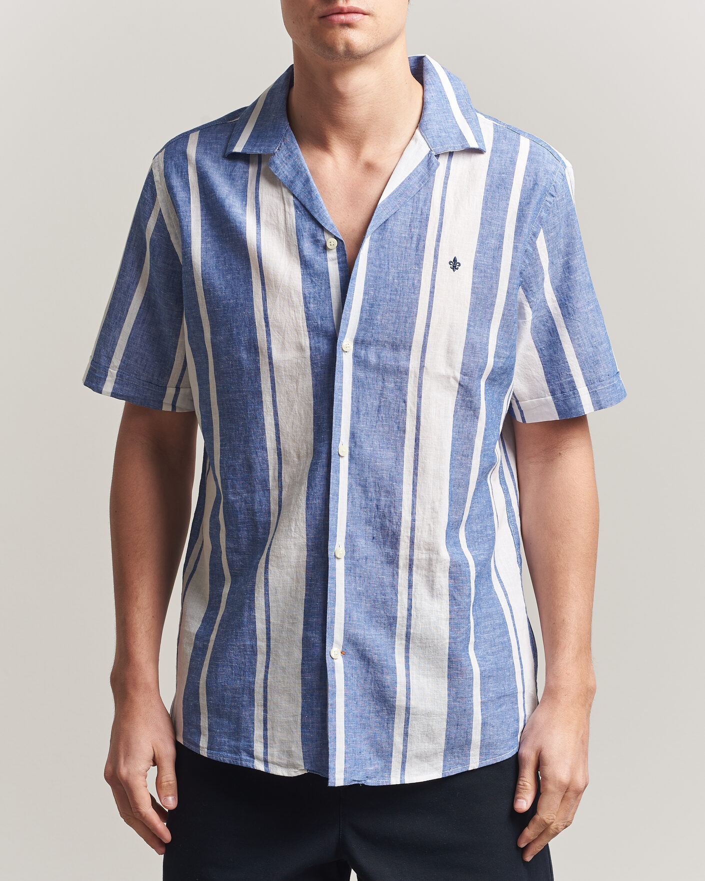 Heren | Overhemden | Morris | Resort Short Sleeve Linen Shirt Blue