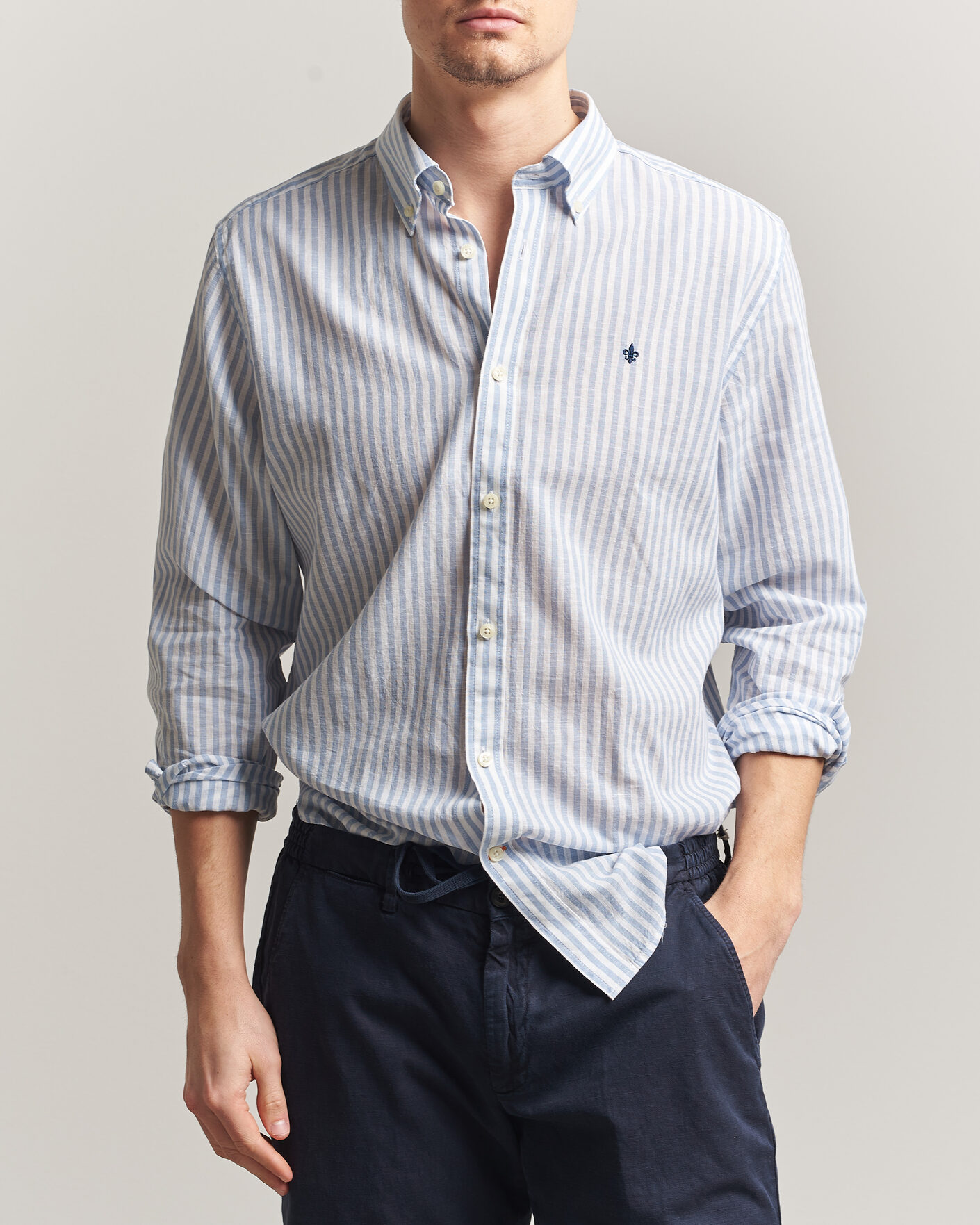 Heren | Overhemden | Morris | Douglas Striped Linen Shirt Blue/White