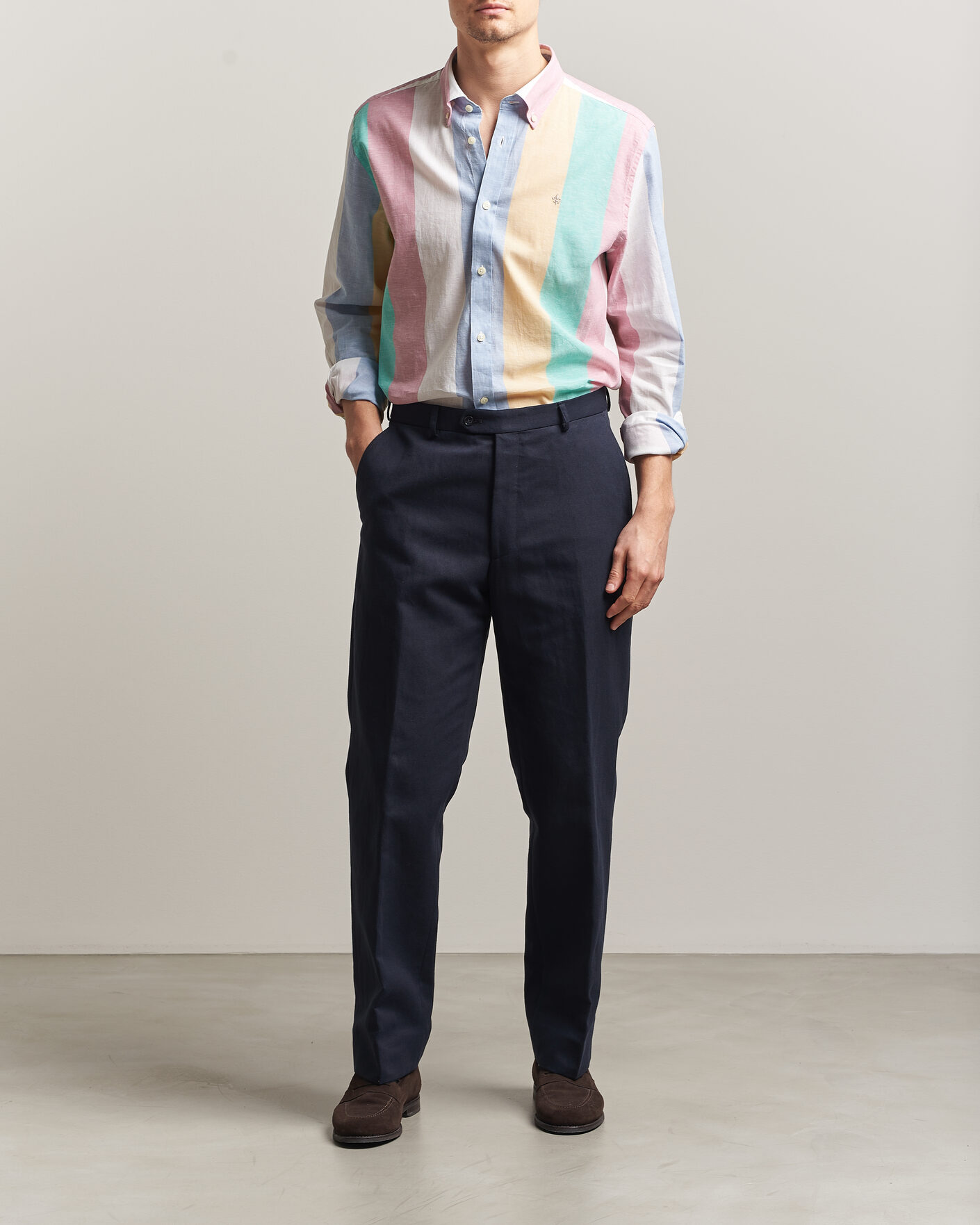 Heren | Overhemden | Morris | Happy Striped Linen Shirt Multi