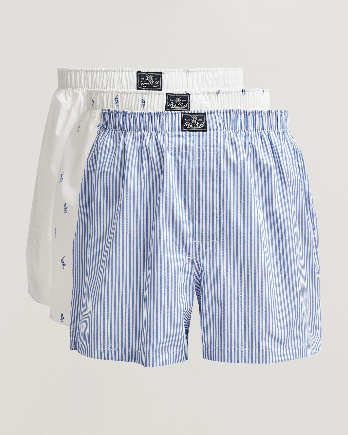 Heren | Ondergoed | Polo Ralph Lauren | 3-Pack Woven Boxer White/Blue Stripe