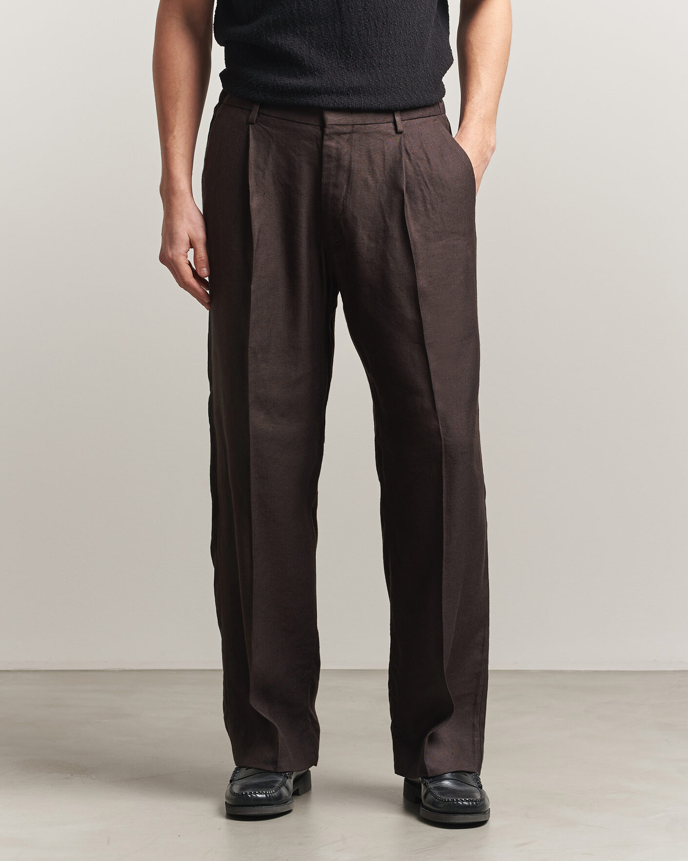 Heren | Broeken | NN07 | Kay Linen/Viscose Drawstring Trousers Deep Truffle