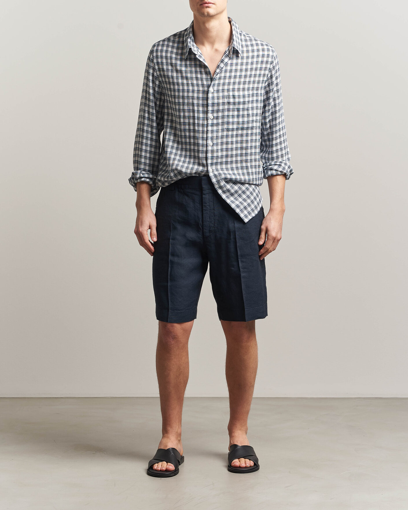 Heren | Korte broek | NN07 | Billie Linen/Viscose Drawstring Shorts Deep Navy