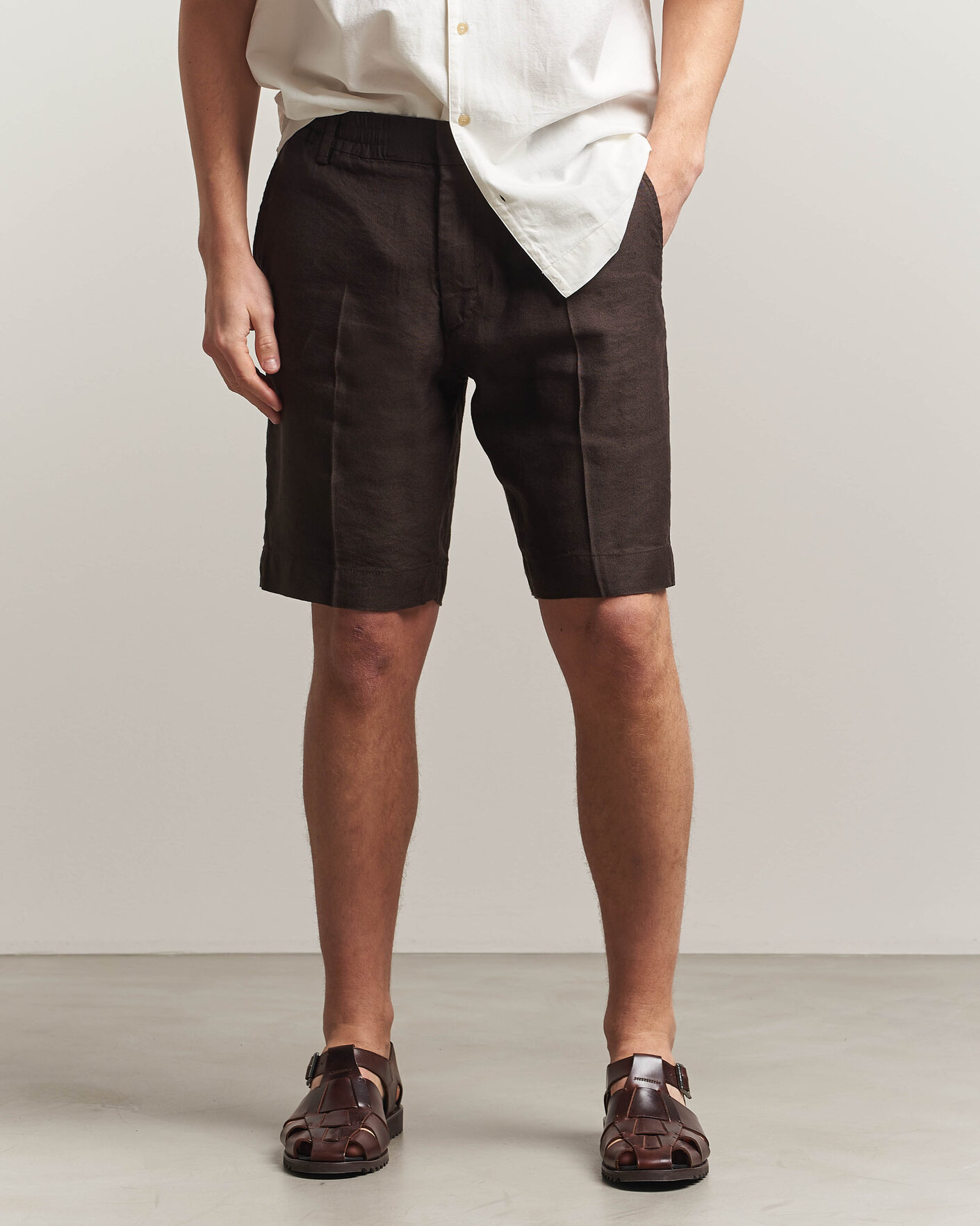 Heren | Korte broek | NN07 | Billie Linen/Viscose Drawstring Shorts Deep Truffle