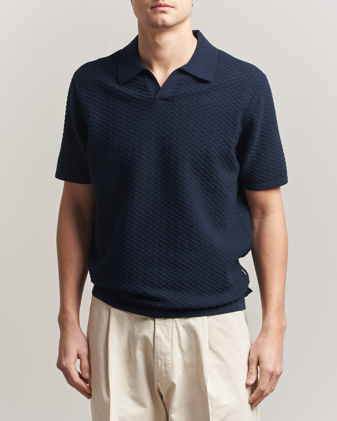 Heren | Polo's | NN07 | Paul Structured Knitted Polo Navy Blue