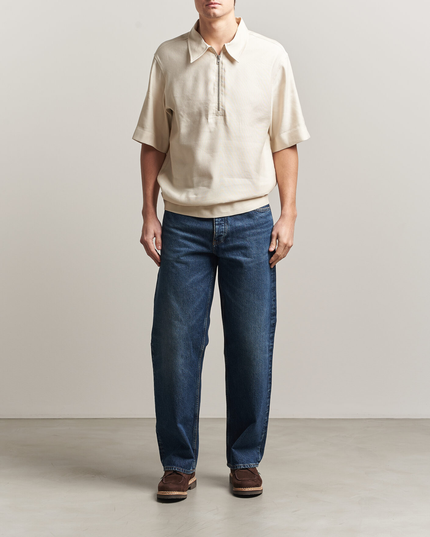 Heren | Polo's | NN07 | Bruno Linen/Viscose Half Zip Polo Ivory