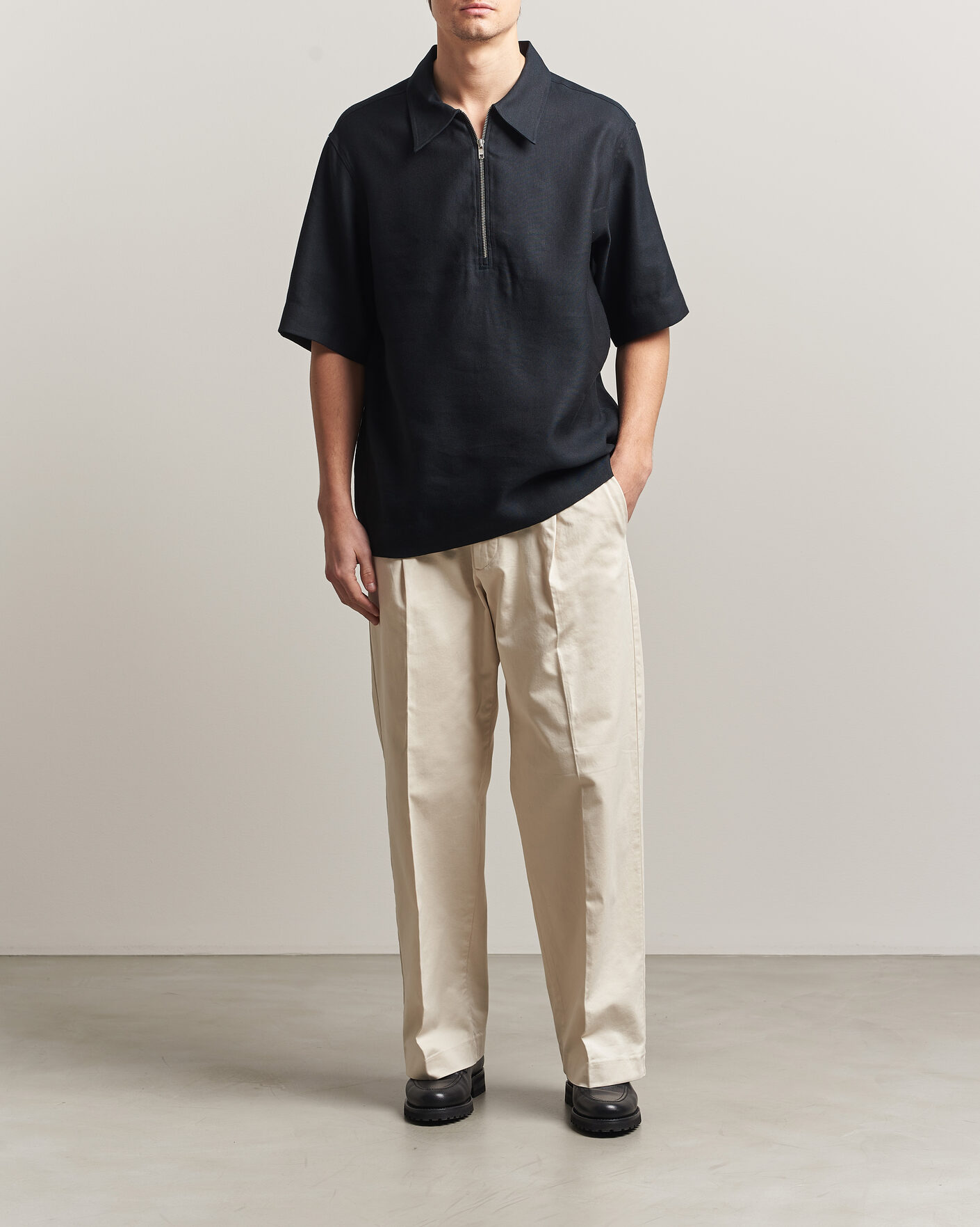 Heren | Polo's | NN07 | Bruno Linen/Viscose Half Zip Polo Black