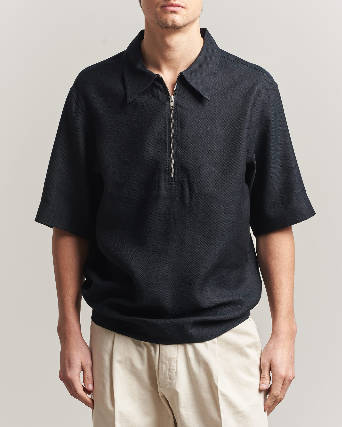 Heren | Polo's | NN07 | Bruno Linen/Viscose Half Zip Polo Black