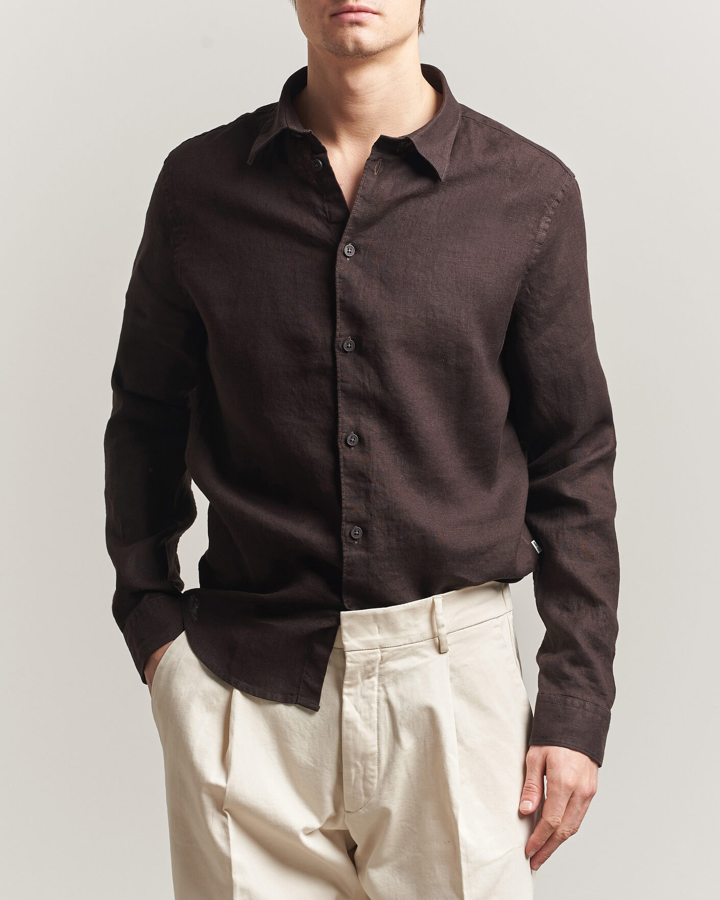 Heren | Overhemden | NN07 | Enzo Linen Shirt Deep Truffle