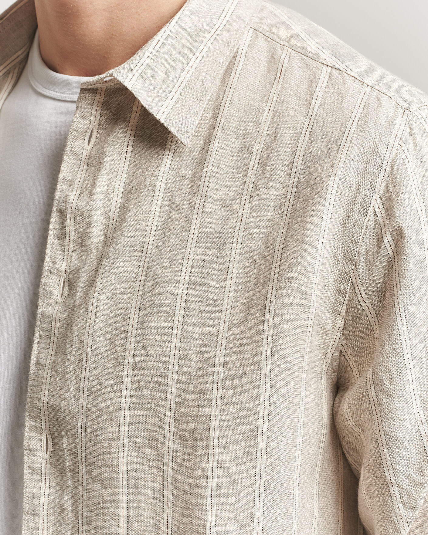 Heren | Overhemden | NN07 | Enzo Linen Shirt Oat Stripe