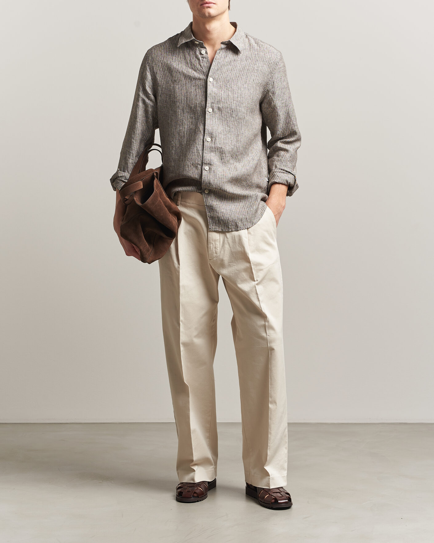 Heren | Overhemden | NN07 | Enzo Linen Shirt Clay Stripe
