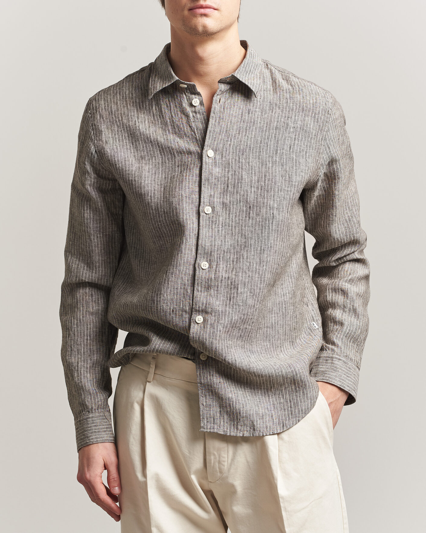 Heren | Overhemden | NN07 | Enzo Linen Shirt Clay Stripe