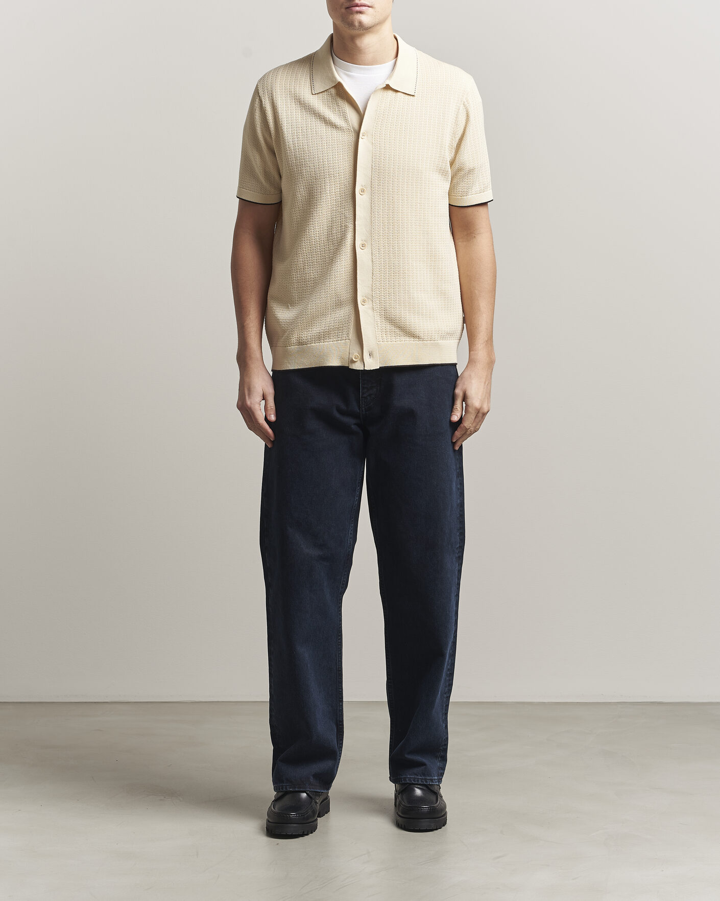 Heren | Overhemden | NN07 | Nalo Knitted Short Sleeve Shirt Ivory
