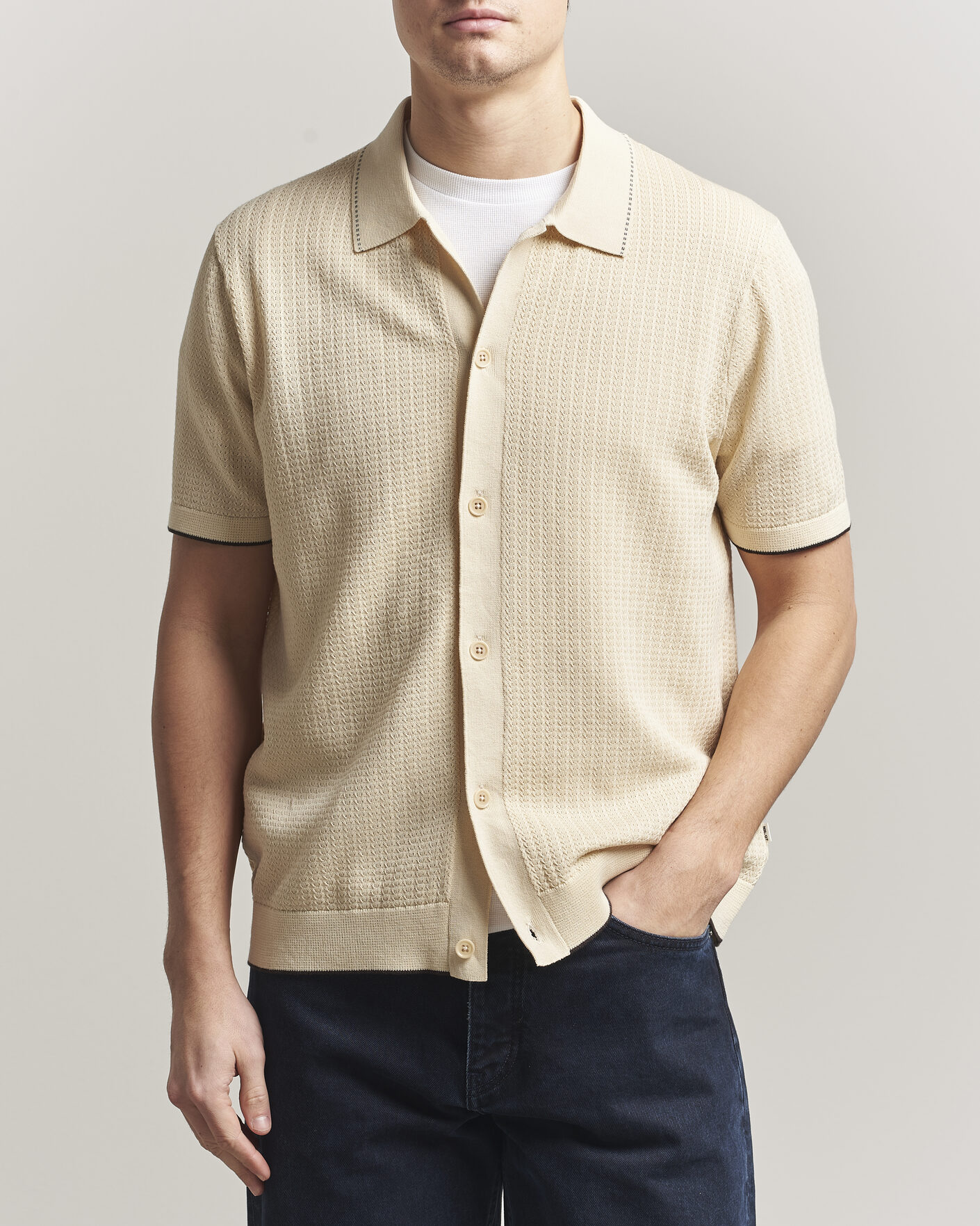 Heren | Overhemden | NN07 | Nalo Knitted Short Sleeve Shirt Ivory