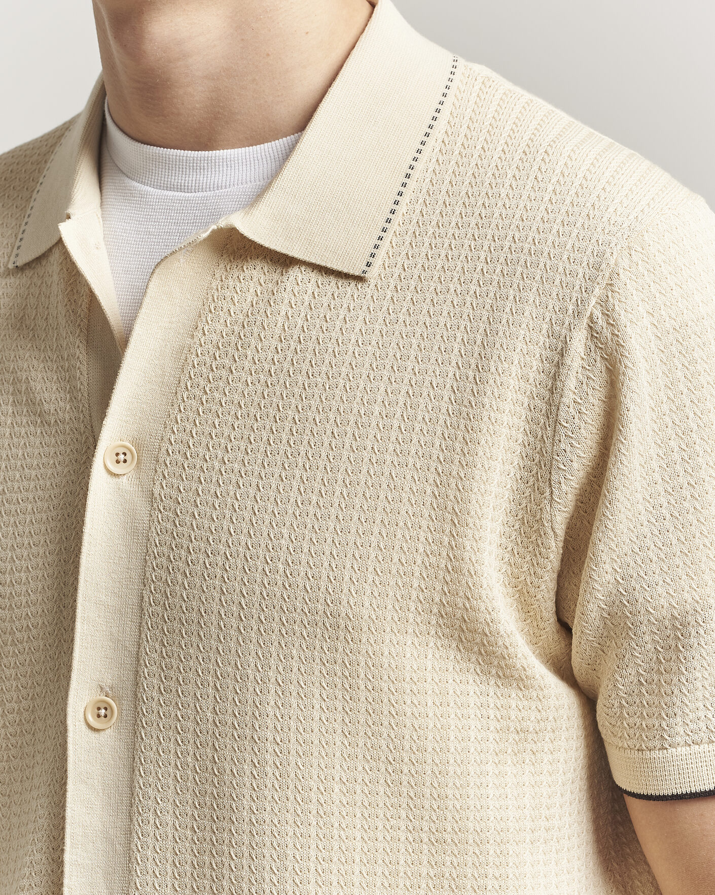 Heren | Overhemden | NN07 | Nalo Knitted Short Sleeve Shirt Ivory