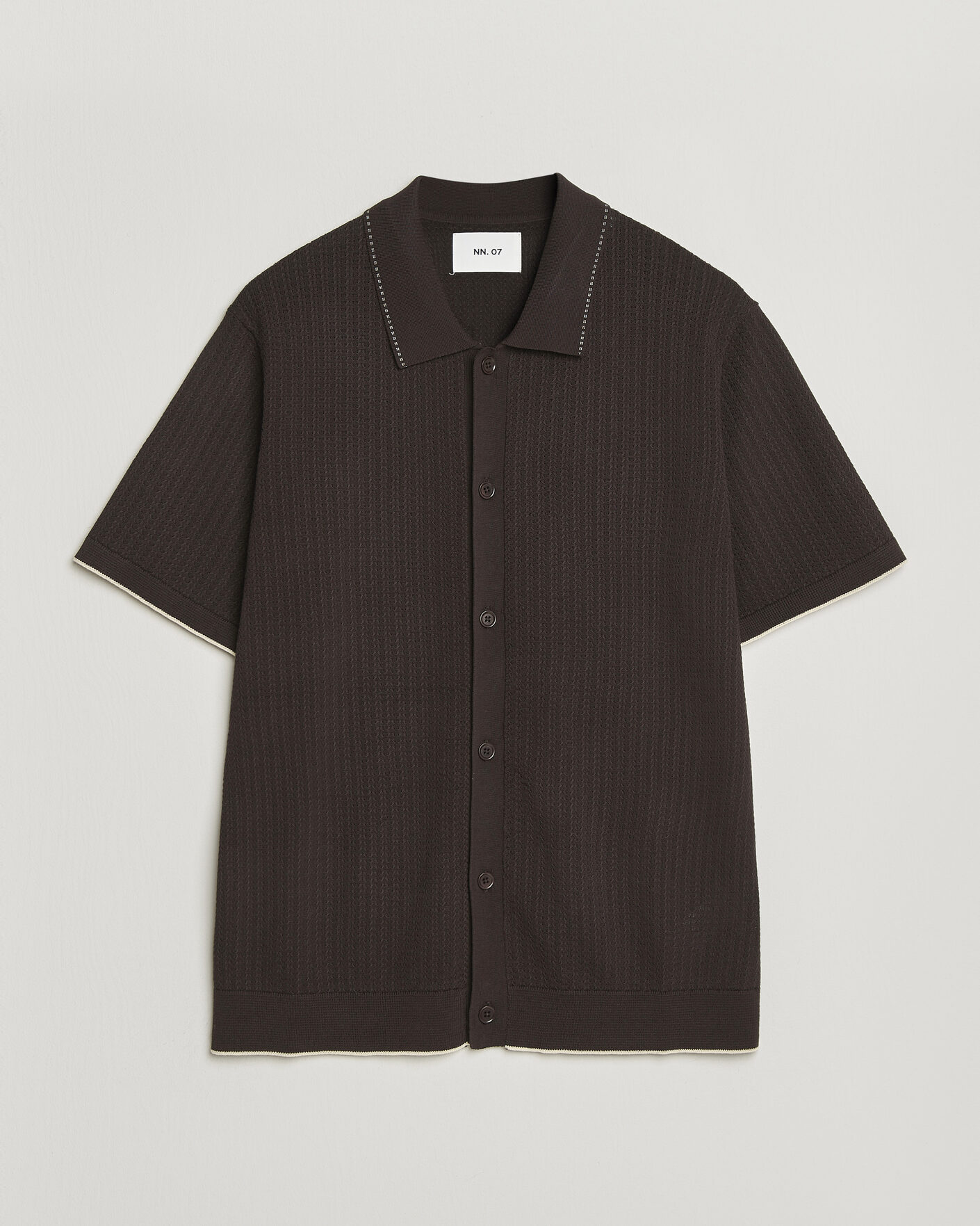 Heren | Overhemden | NN07 | Nalo Knitted Short Sleeve Shirt Deep Truffle