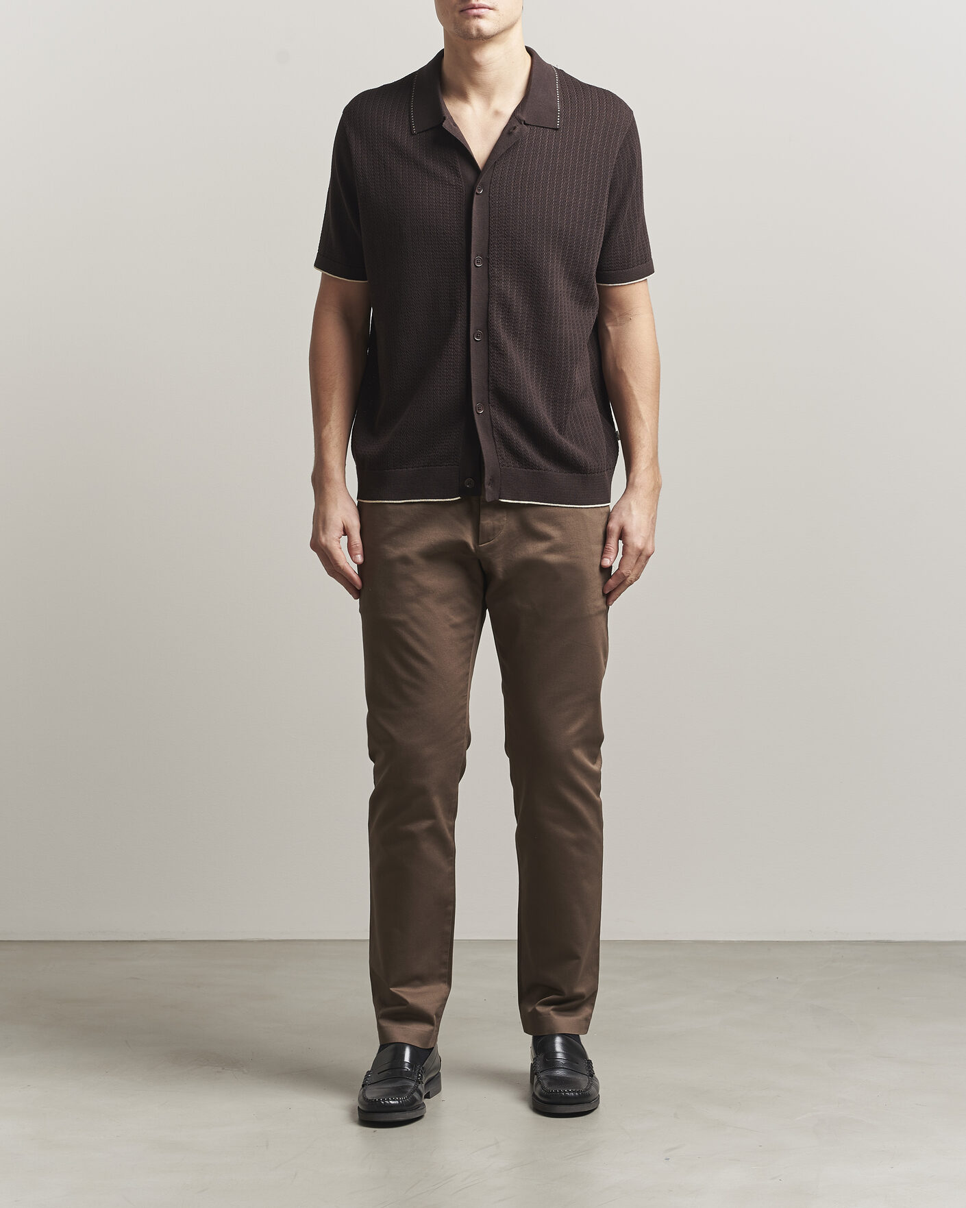 Heren | Overhemden | NN07 | Nalo Knitted Short Sleeve Shirt Deep Truffle