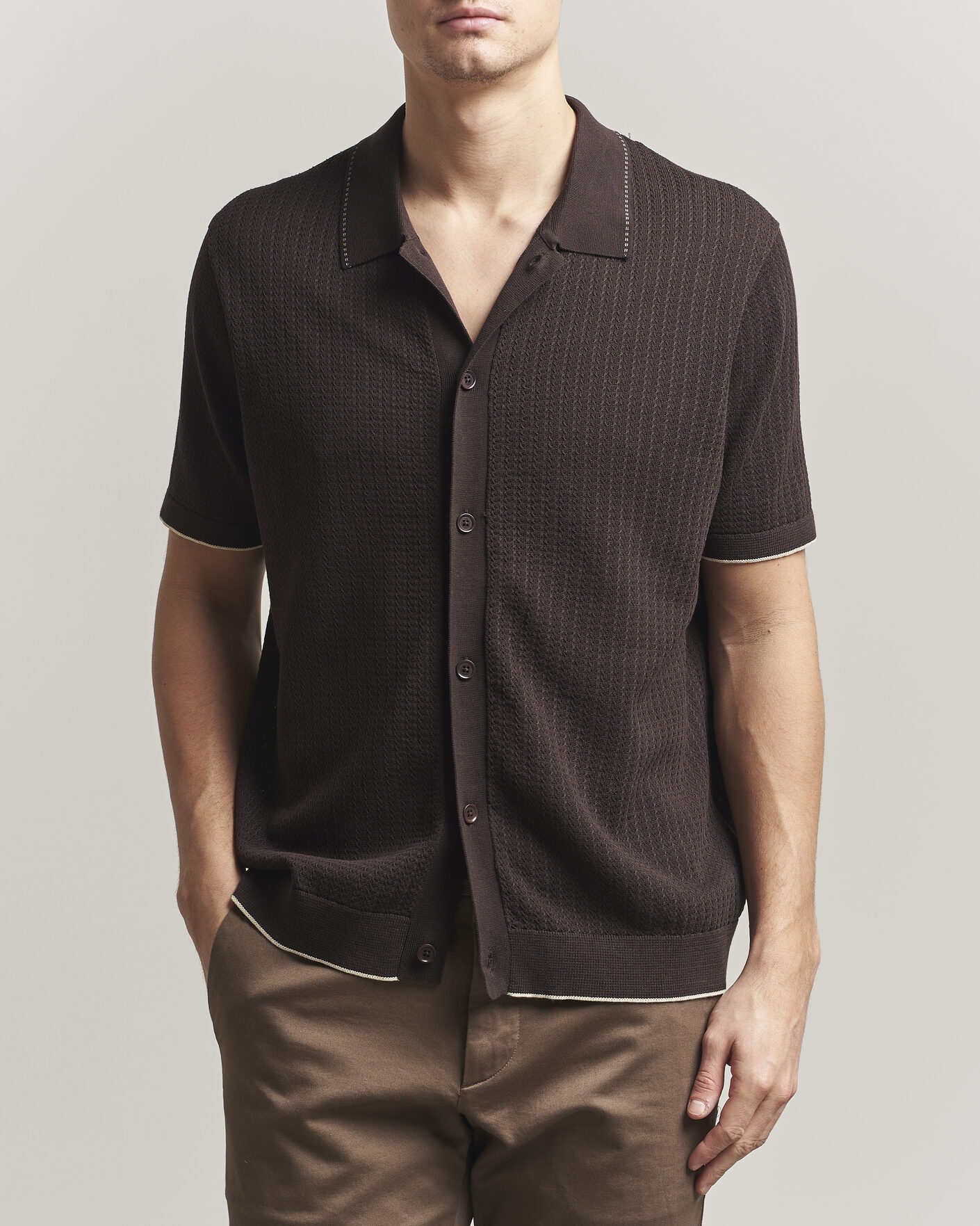 Heren | Overhemden | NN07 | Nalo Knitted Short Sleeve Shirt Deep Truffle