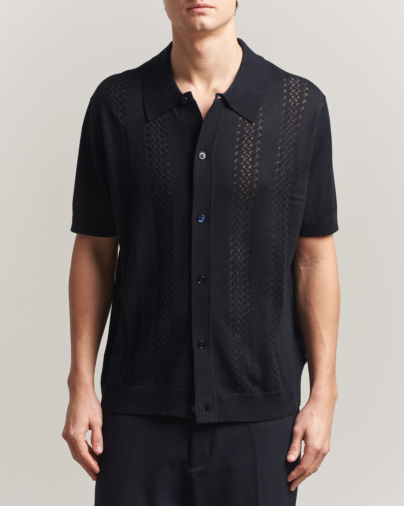 Heren | Overhemden | NN07 | Thor Knitted Short Sleeve Shirt Deep Navy