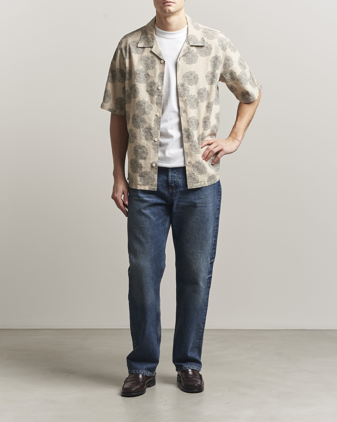 Heren | Overhemden | NN07 | Ole Printed Short Sleeve Shirt Oatmeal