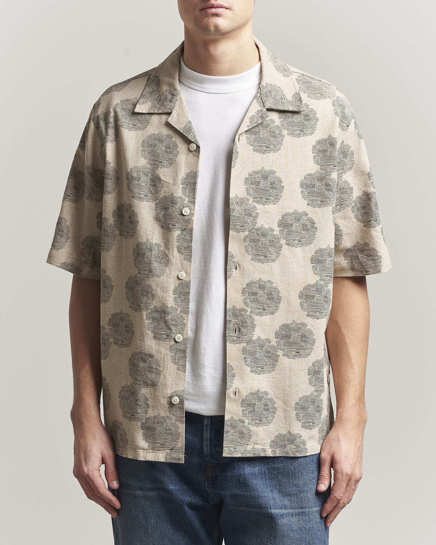 Heren | Overhemden | NN07 | Ole Printed Short Sleeve Shirt Oatmeal