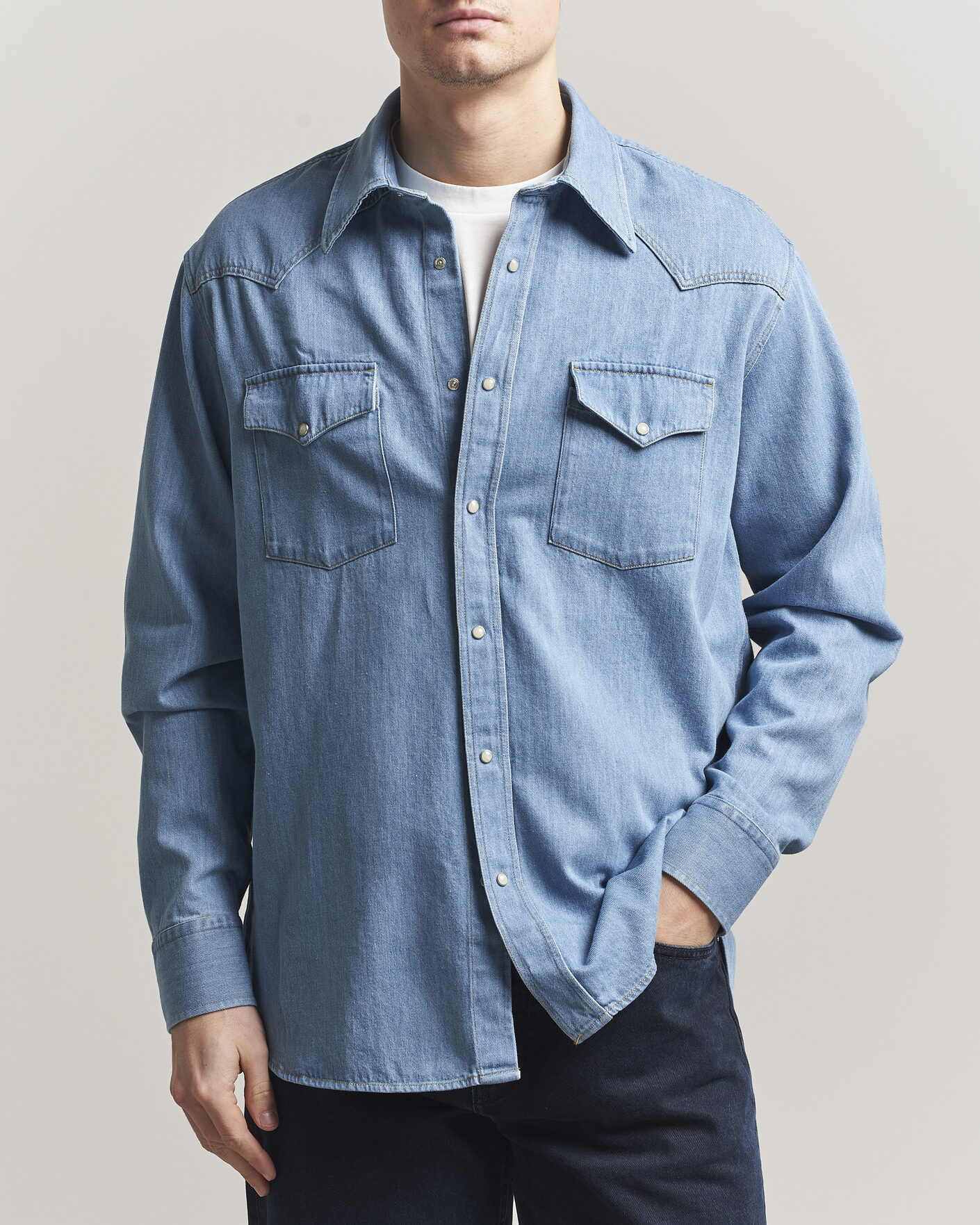 Heren | Overhemden | NN07 | Ricky Western Denim Shirt Light Indigo