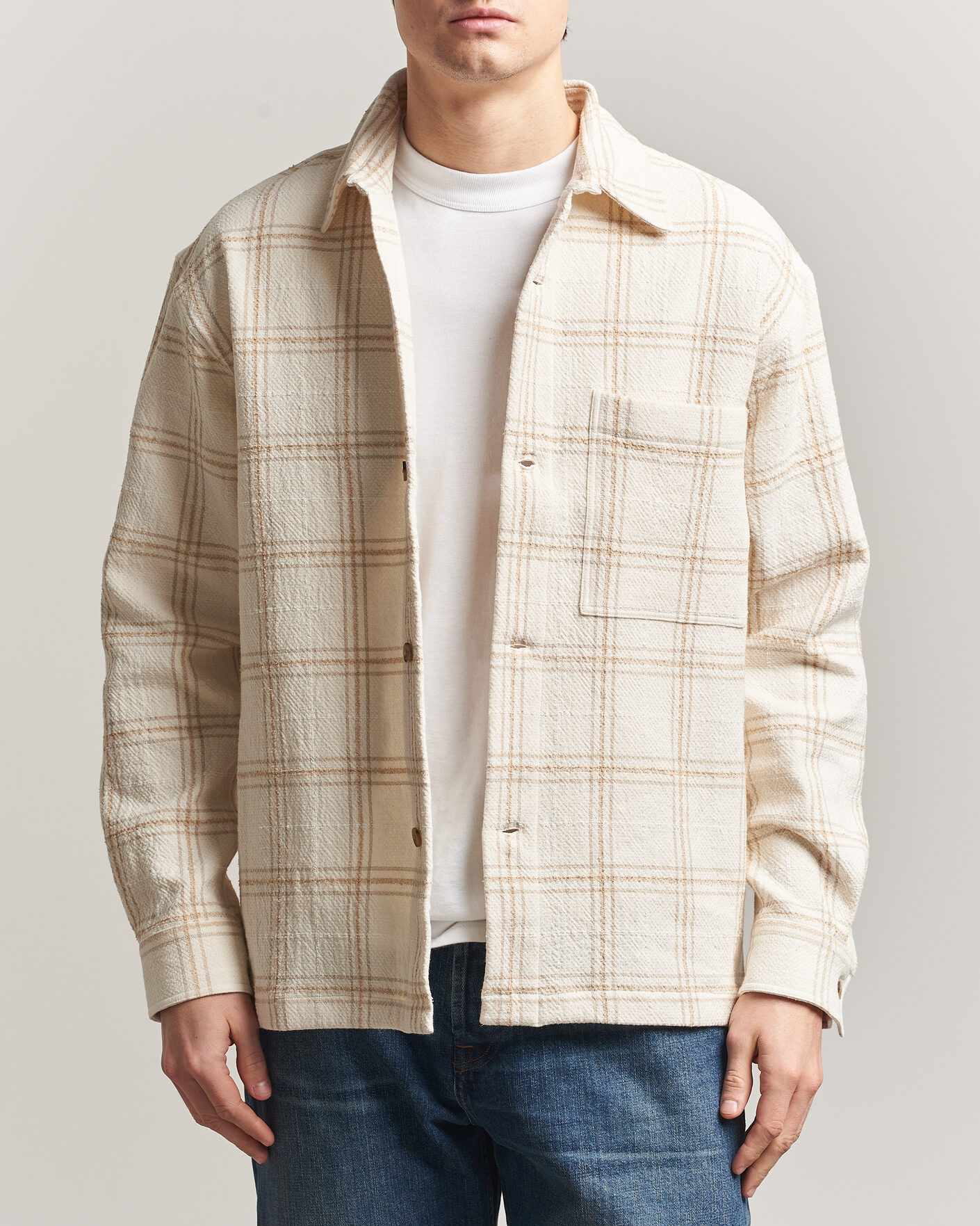 Heren | Overhemden | NN07 | Adwin Checked Overshirt Ivory